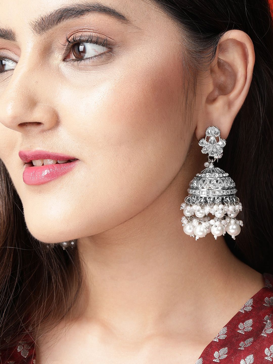 Rubans Silver-Toned Dome Shaped Jhumkas Earrings Price in India