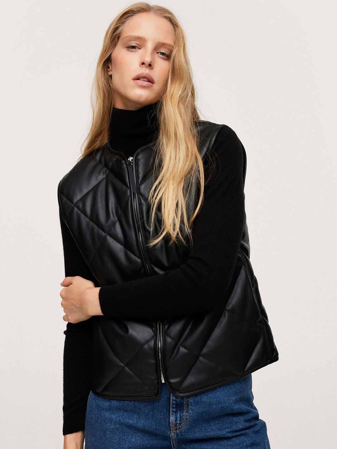 MANGO Women Black Quilted Jacket Price in India