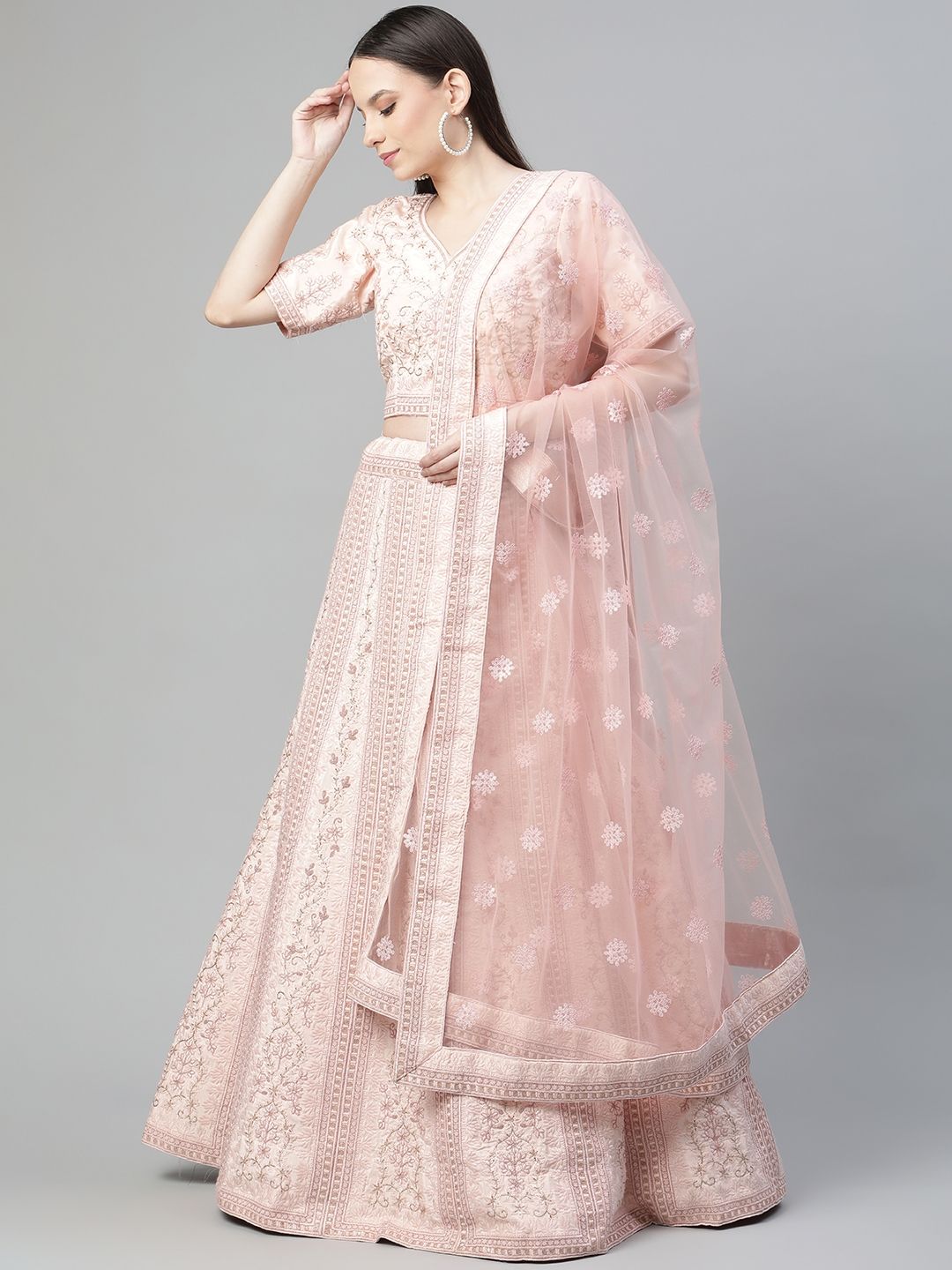 Readiprint Fashions Peach-Coloured Embroidered Unstitched Lehenga & Blouse With Dupatta Price in India
