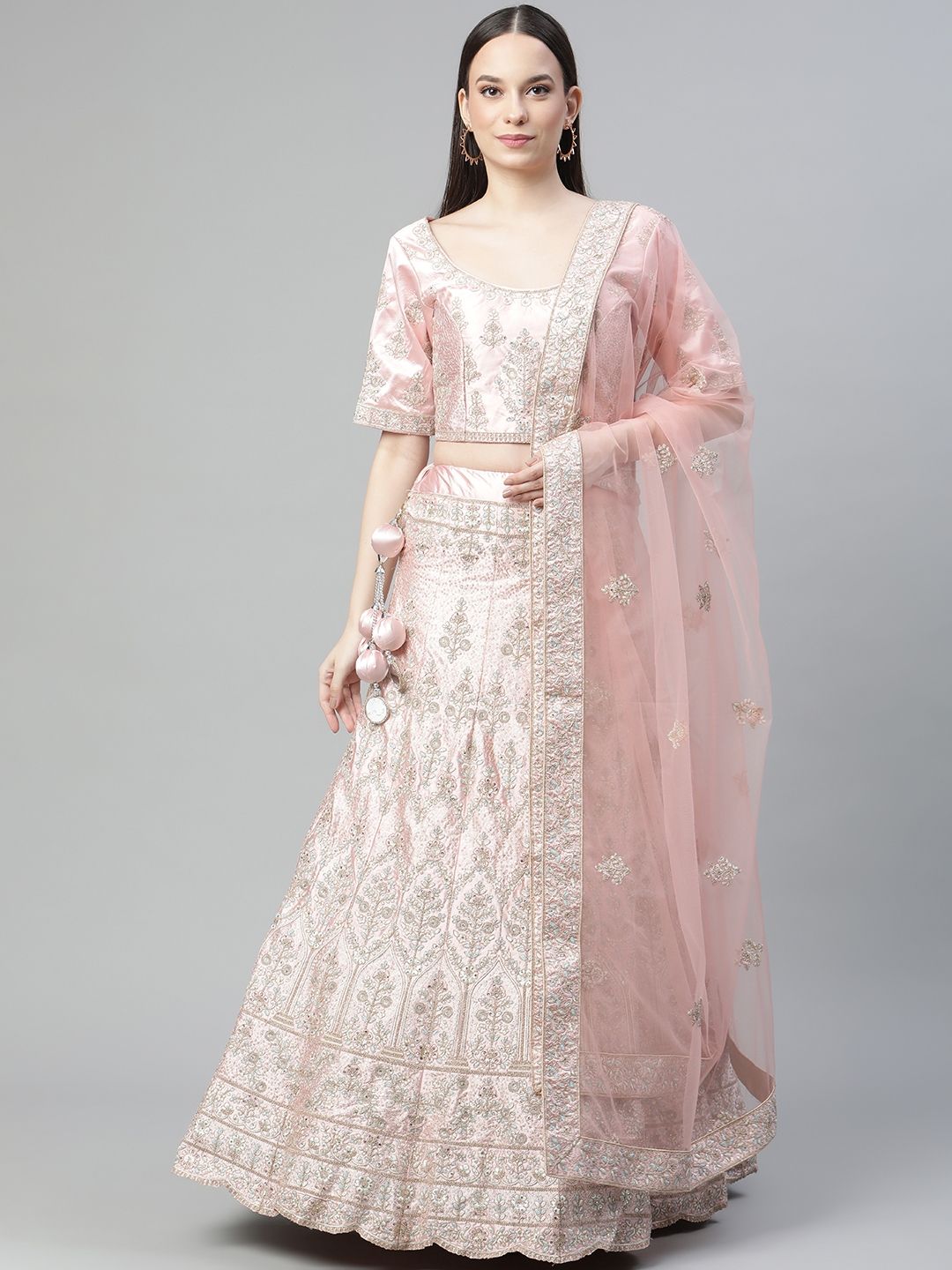 Readiprint Fashions Pink Embroidered Sequinned Semi-Stitched Lehenga & Unstitched Blouse With Dupatta Price in India