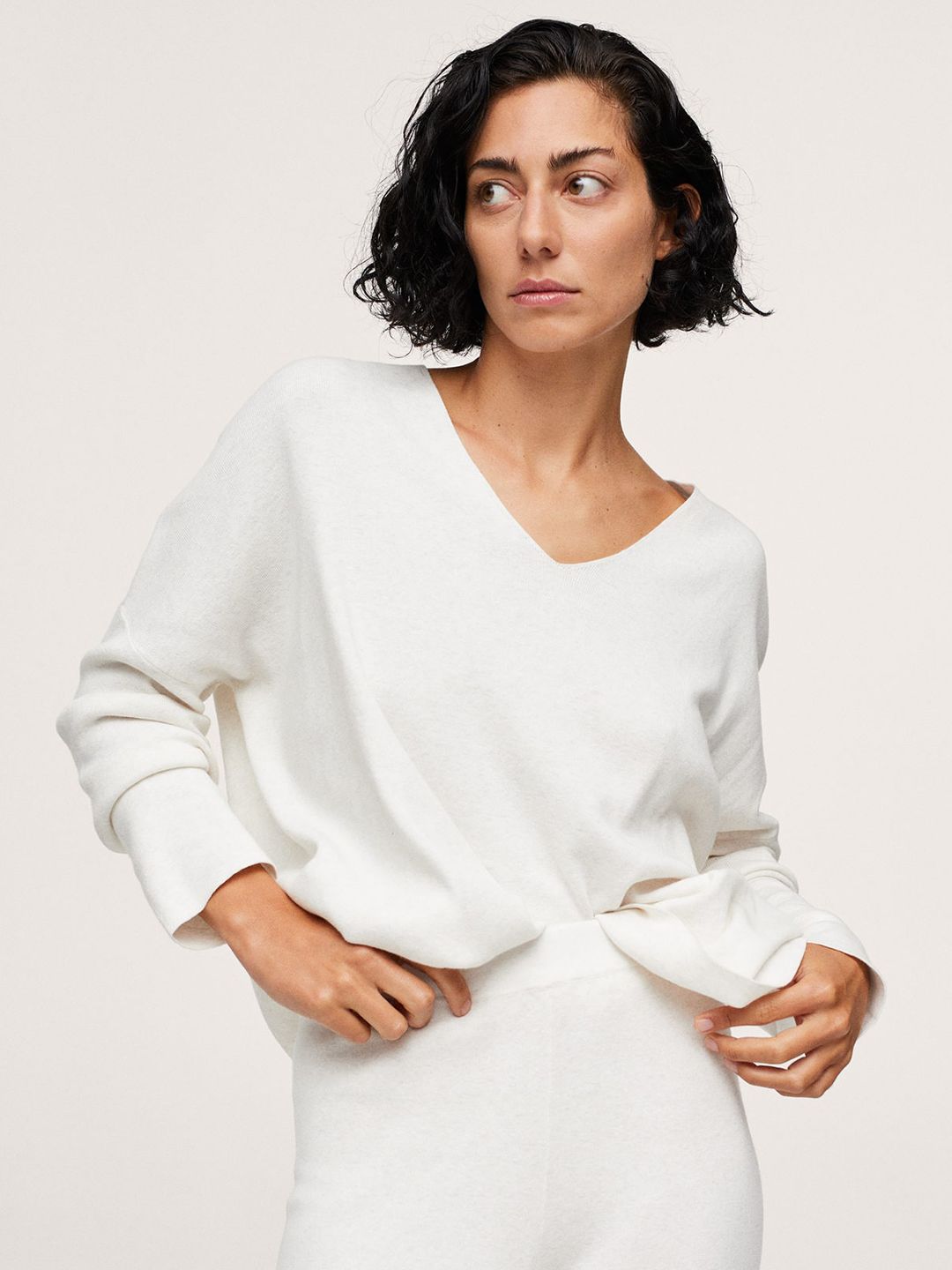 MANGO Women White Pure Cotton Solid Pullover Price in India