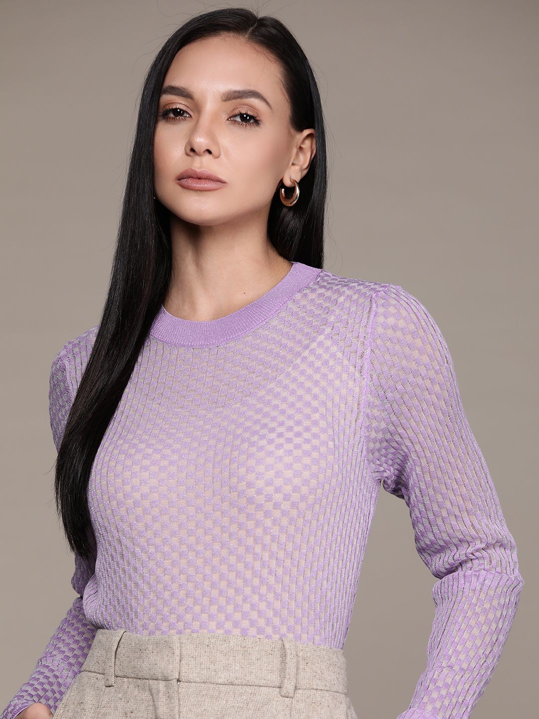 MANGO Women Lavender Semi-Sheer Pullover Price in India