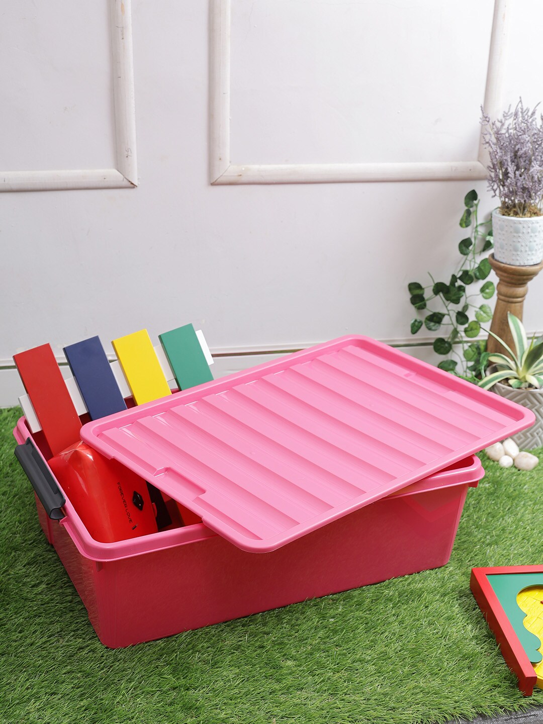 Lock & Lock Pink Solid Easy Clip Reusable Plastic Storage Box 30L Price in India