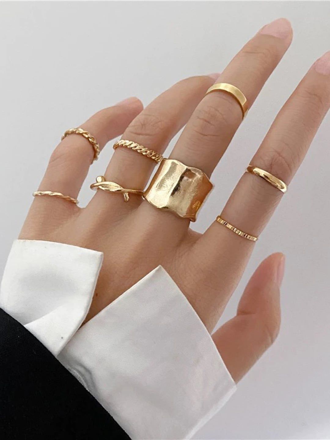 Shining Diva Fashion Set Of 8 Gold-Plated Boho Midi Finger Rings Price in India