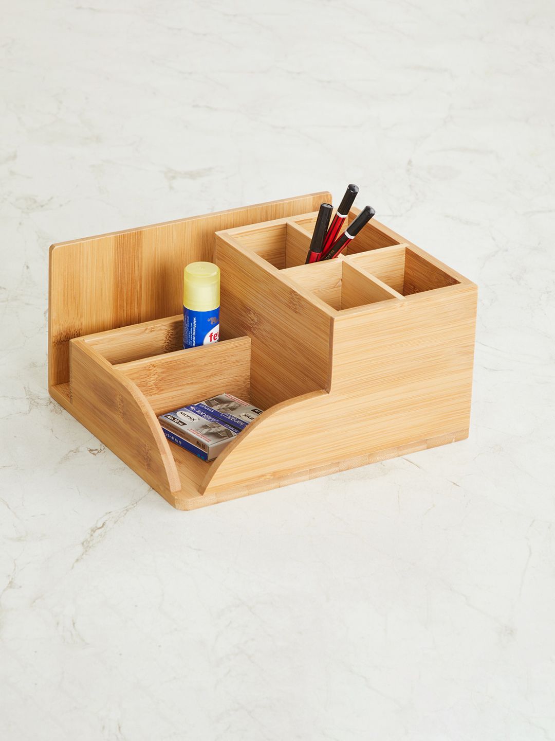 Homecenter Beige Multi Function Bamboo Desktop Organiser Price in India