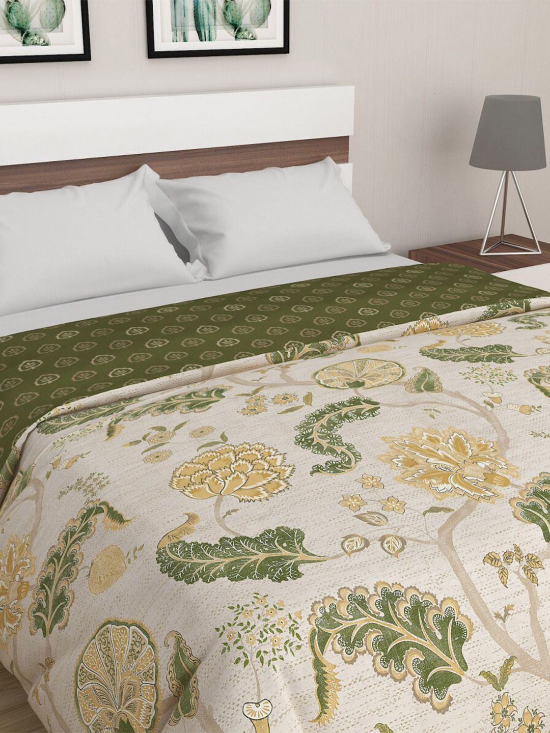 Home Centre Off White & Green Floral Summer 150 GSM Double Bed Comforter Price in India