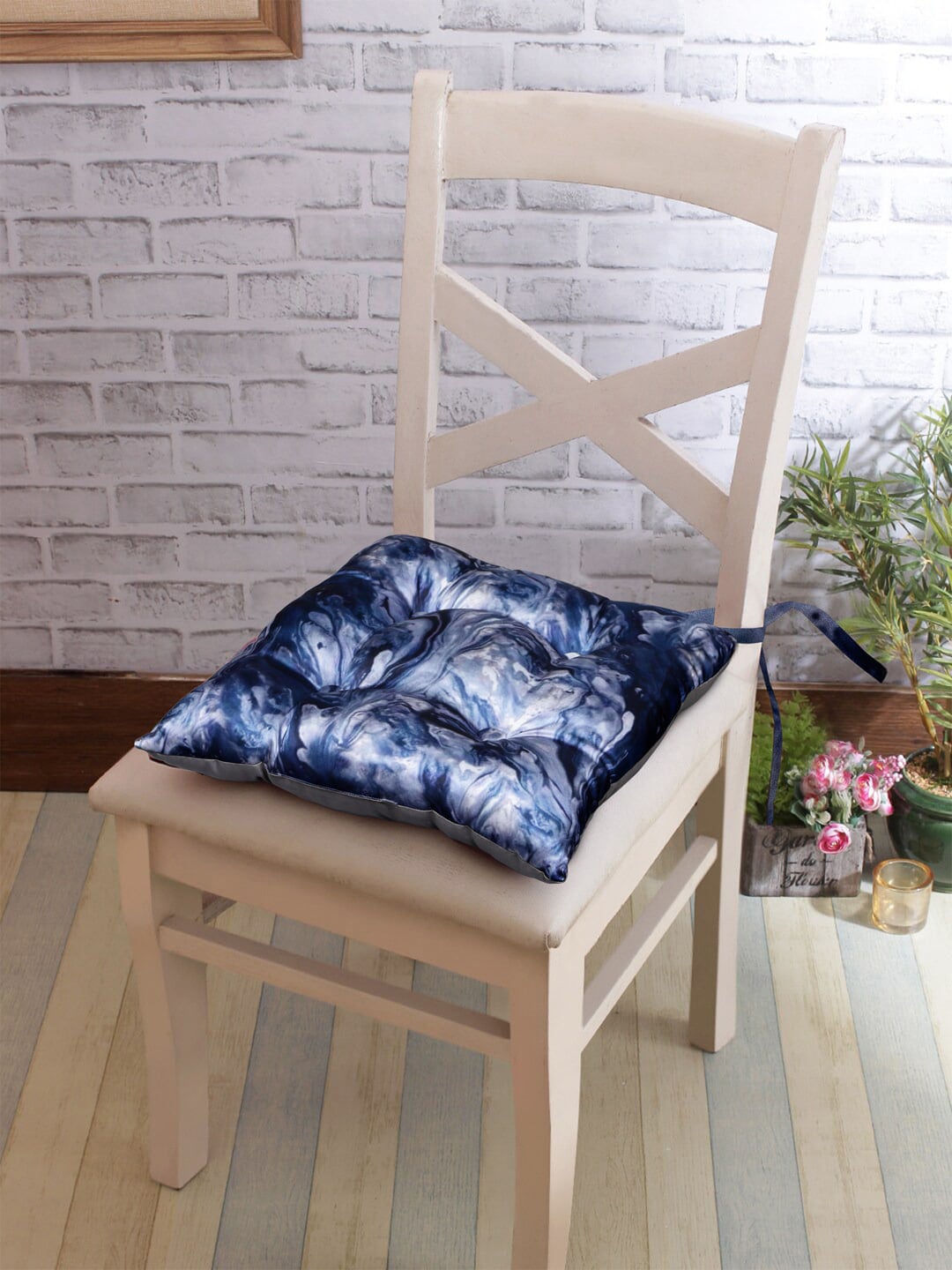DECOREALM Blue & Grey Chair Pads Price in India