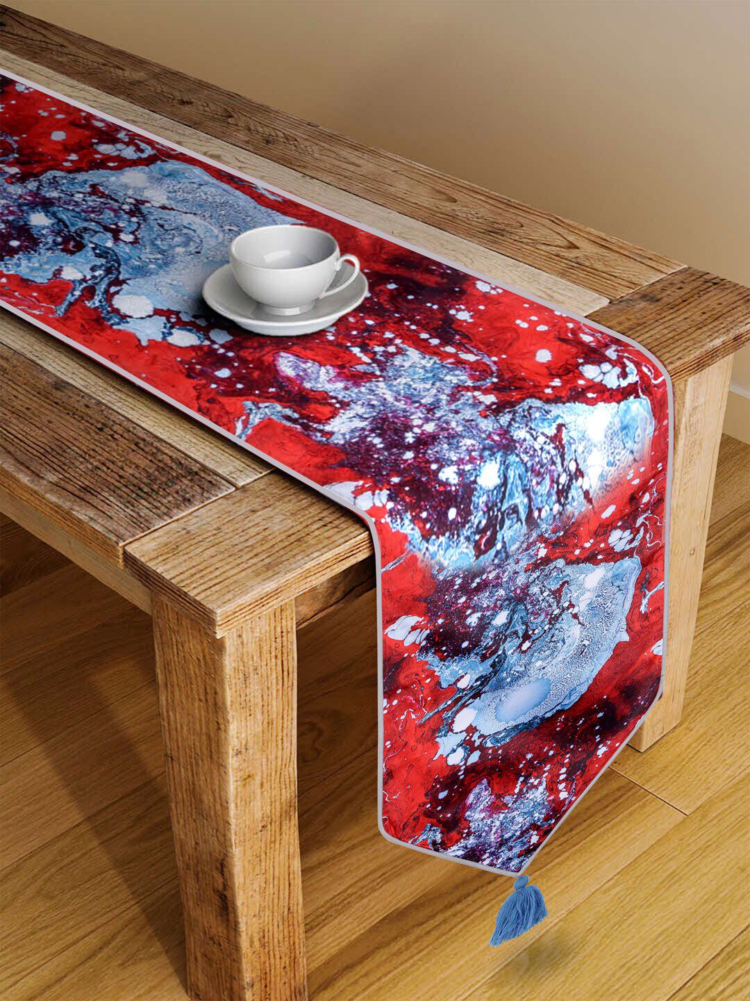 DECOREALM Red & Blue Printed Table Runner Price in India