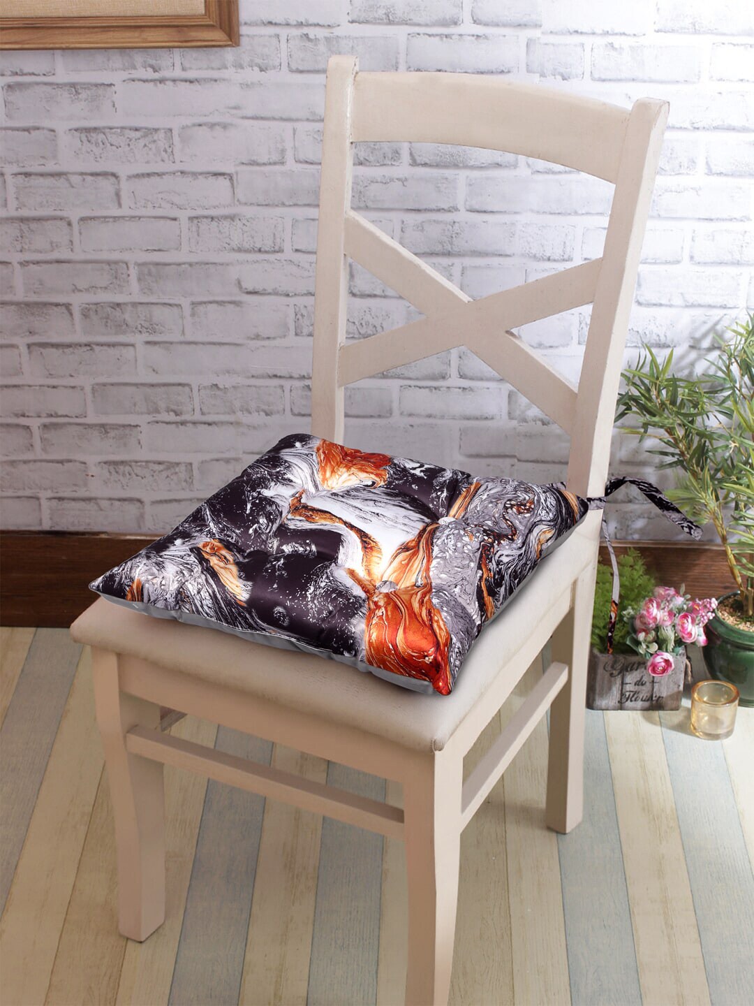 DECOREALM Black & Grey Pack of 2 Printed Chair Pads Price in India