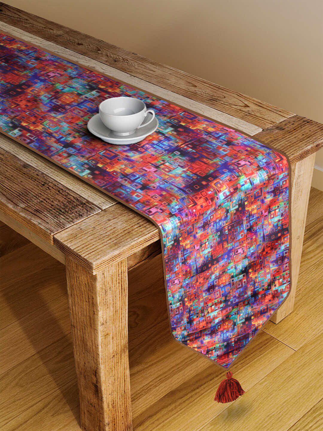 DECOREALM Blue & Red Printed Table Runner Price in India