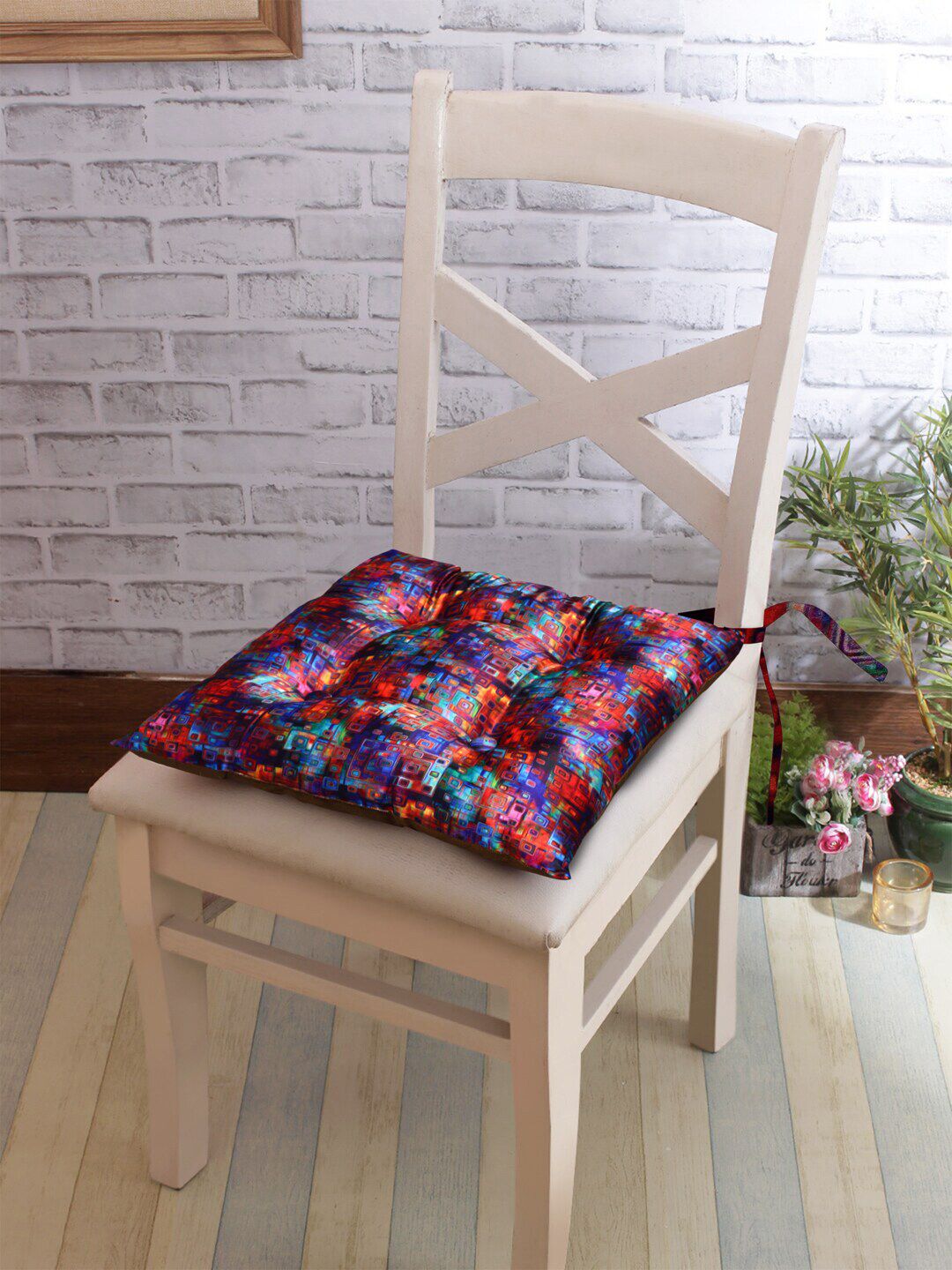 DECOREALM Blue & Orange Pack of 2 Printed Chair Pads Price in India