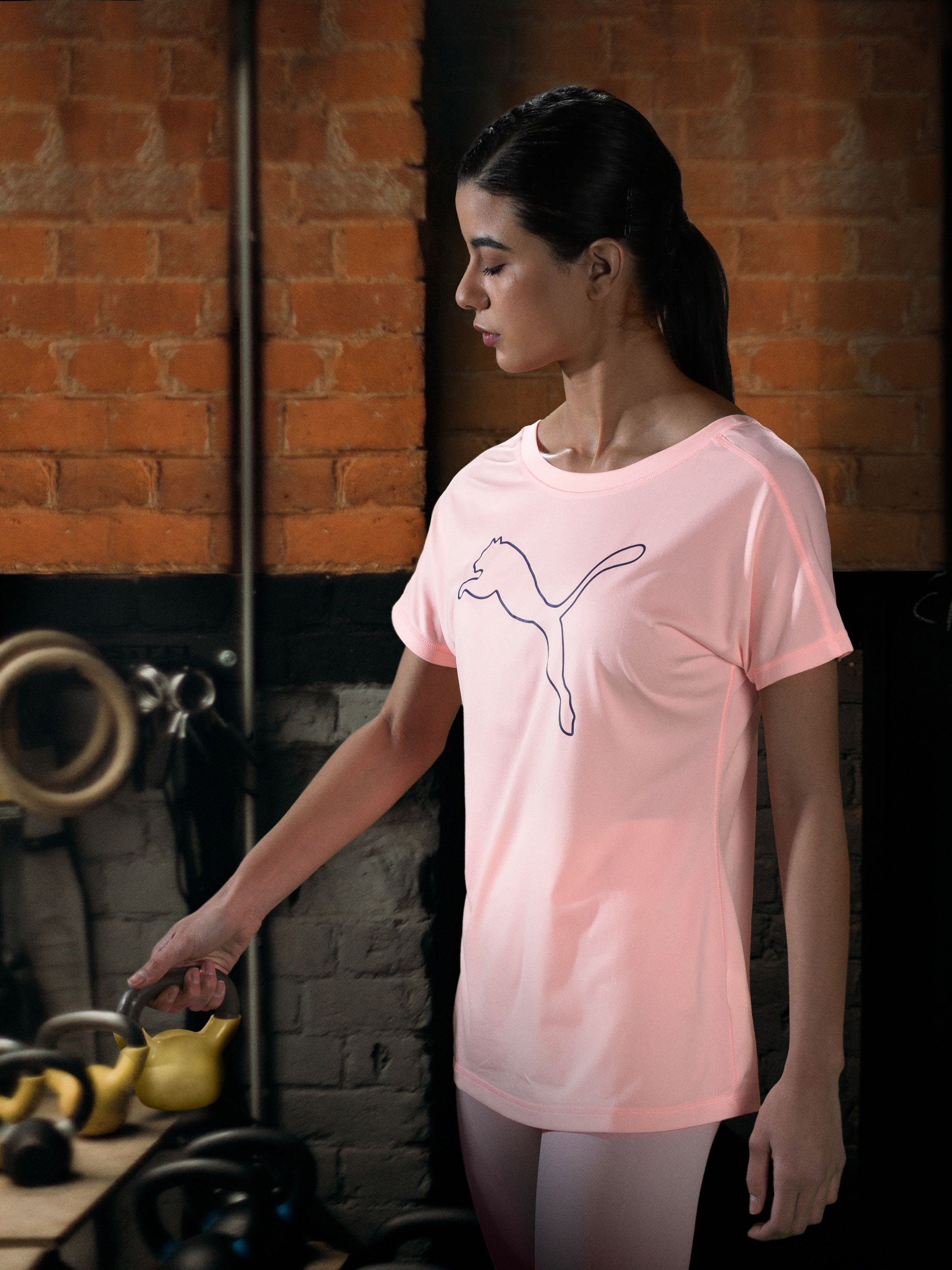 Puma Women Peach Brand Logo Printed Training  Relaxed T-Shirt Price in India