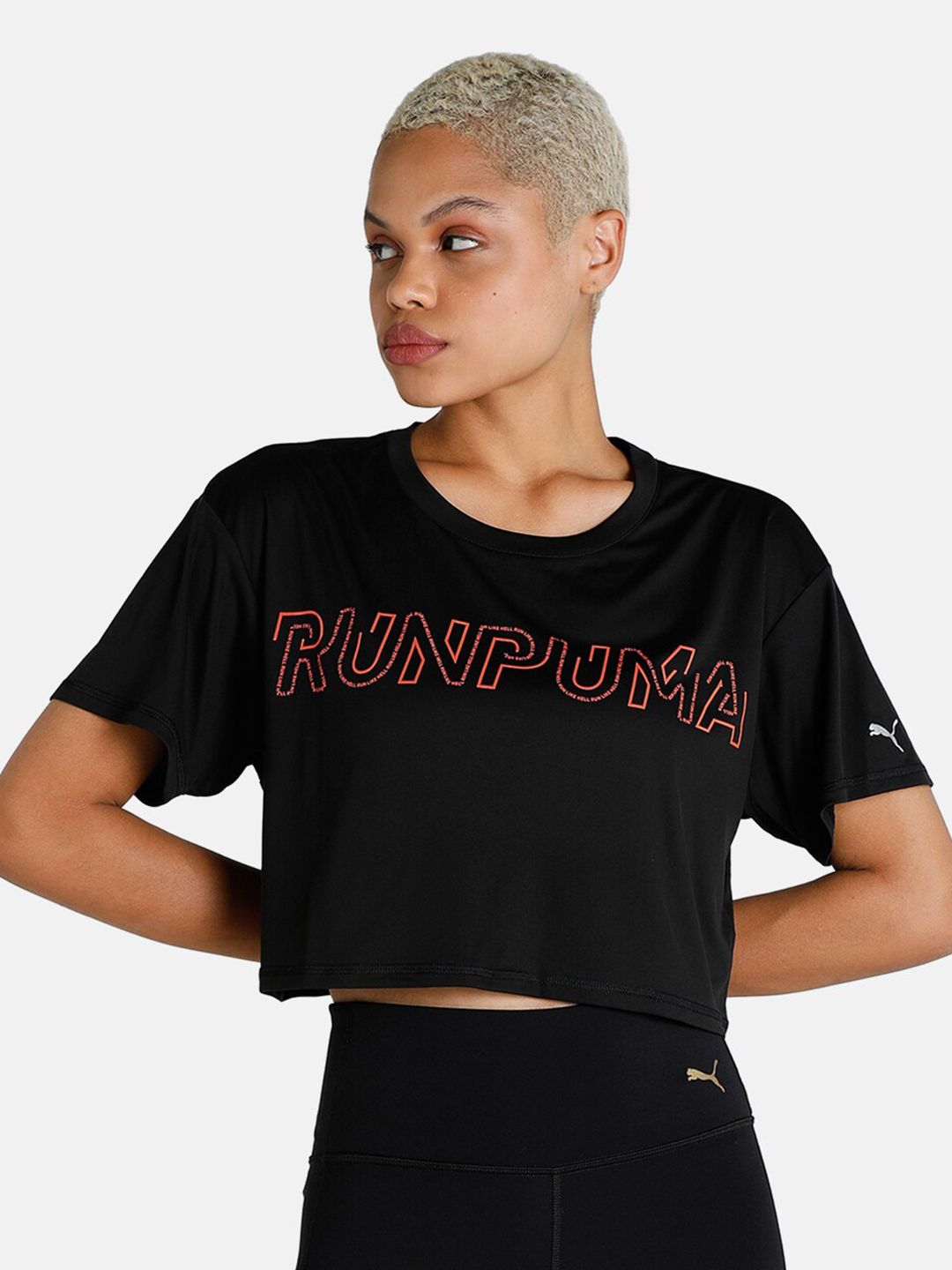 Puma Women Black Printed Running T-shirt Price in India
