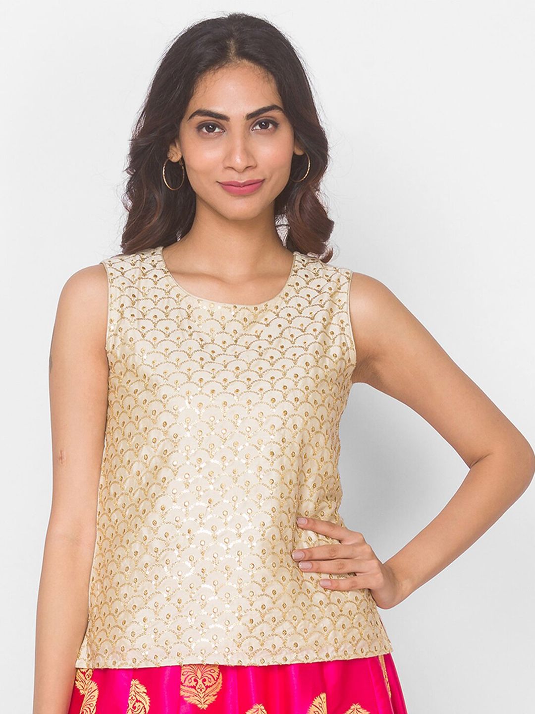 Ethnicity Gold-Toned Ethnic Embellished Regular Top