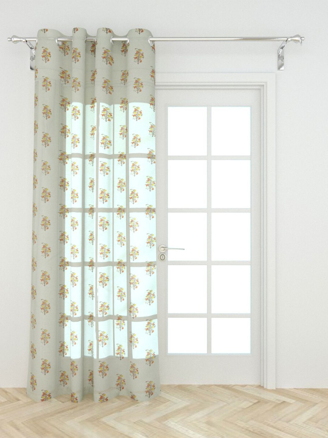 Home Centre Grey & Yellow Floral Door Curtain Price in India