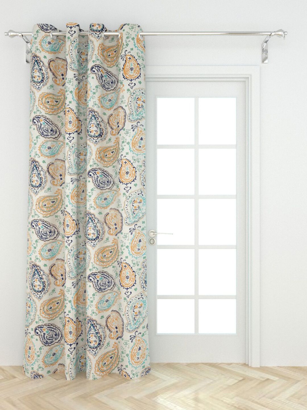 Home Centre White & Blue Paisley Printed Door Curtain Price in India