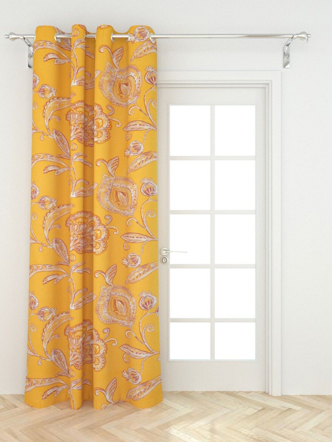 Home Centre Yellow & White Floral Printed Cotton Door Curtain Price in India