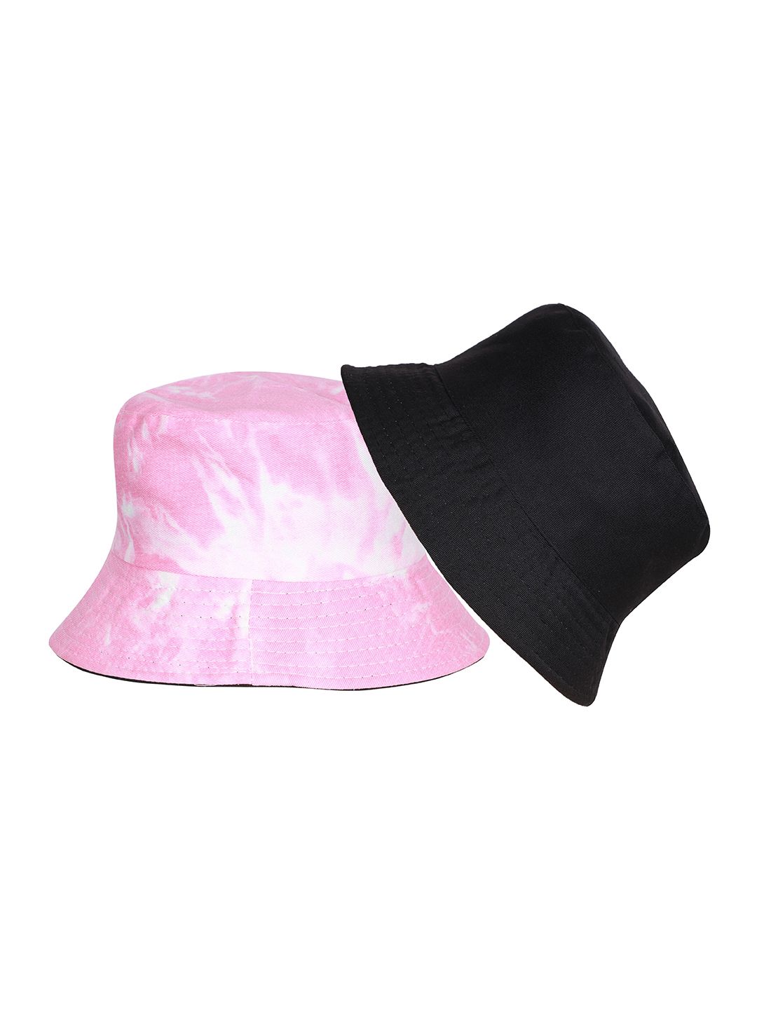 FabSeasons Unisex Pink & Black Tie & Dye Reversible Pure Cotton Buckle Hat Price in India