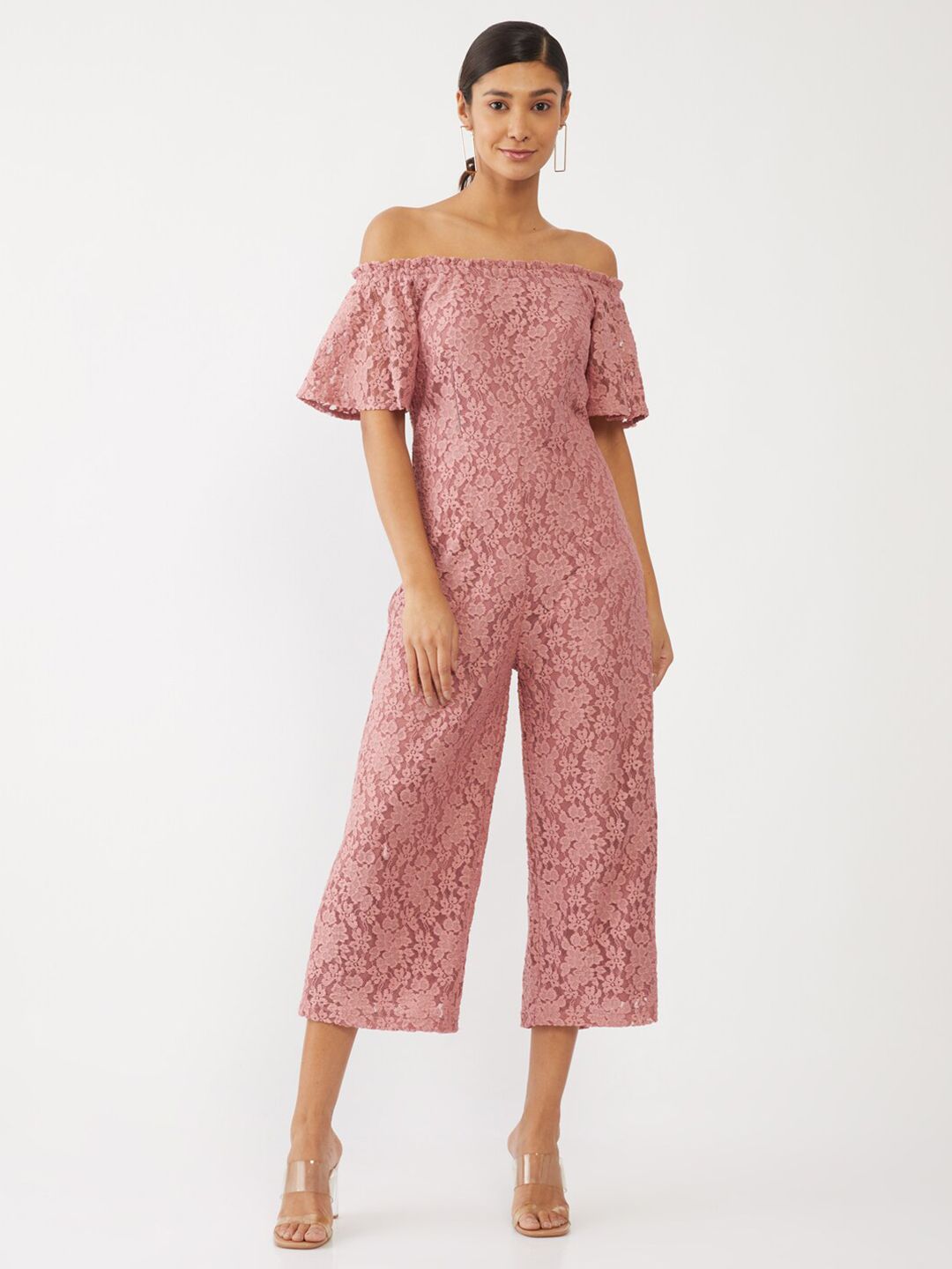 Zink London Pink Lace Culotte Jumpsuit Price in India