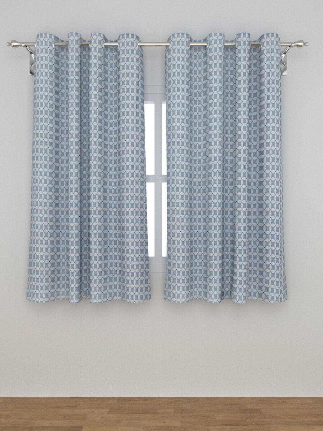 Home Centre Blue & Brown Set of 2 Floral Room Darkening jacquard Pattern Window Curtains Price in India