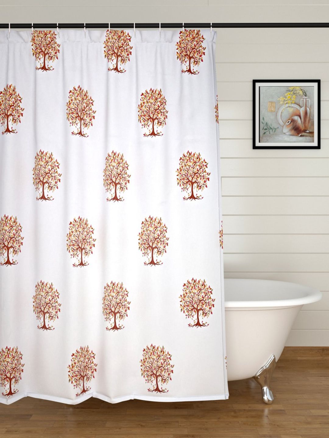 Home Centre White & Brown Printed Shower Curtain Price in India