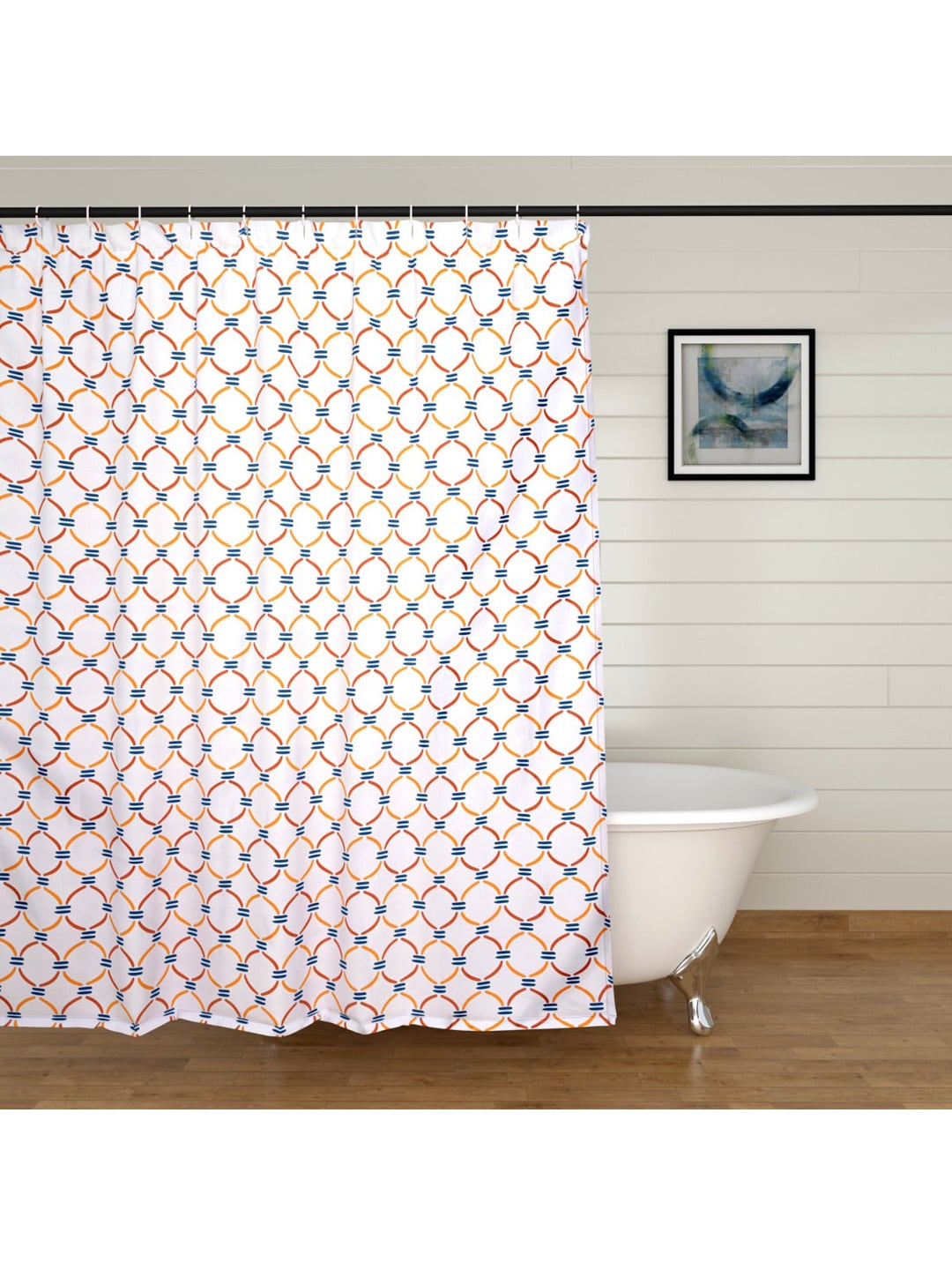 Home Centre White & Red Printed Shower Curtain Price in India