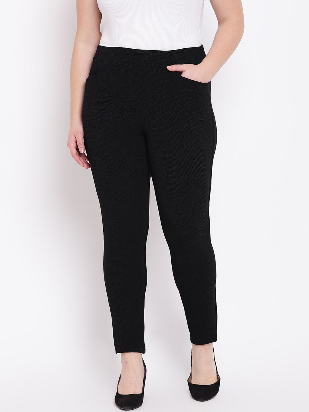 The Pink Moon Women Black Slim Fit Stretchable Trousers Price in India