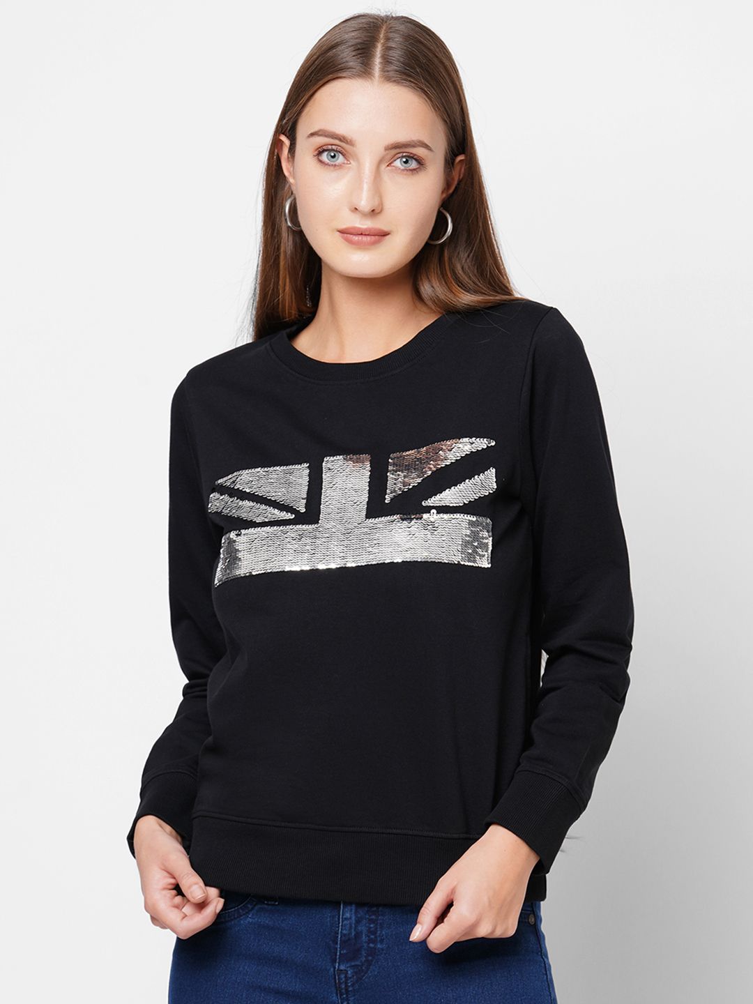 Pepe Jeans Women Black Printed Sweatshirt Price in India