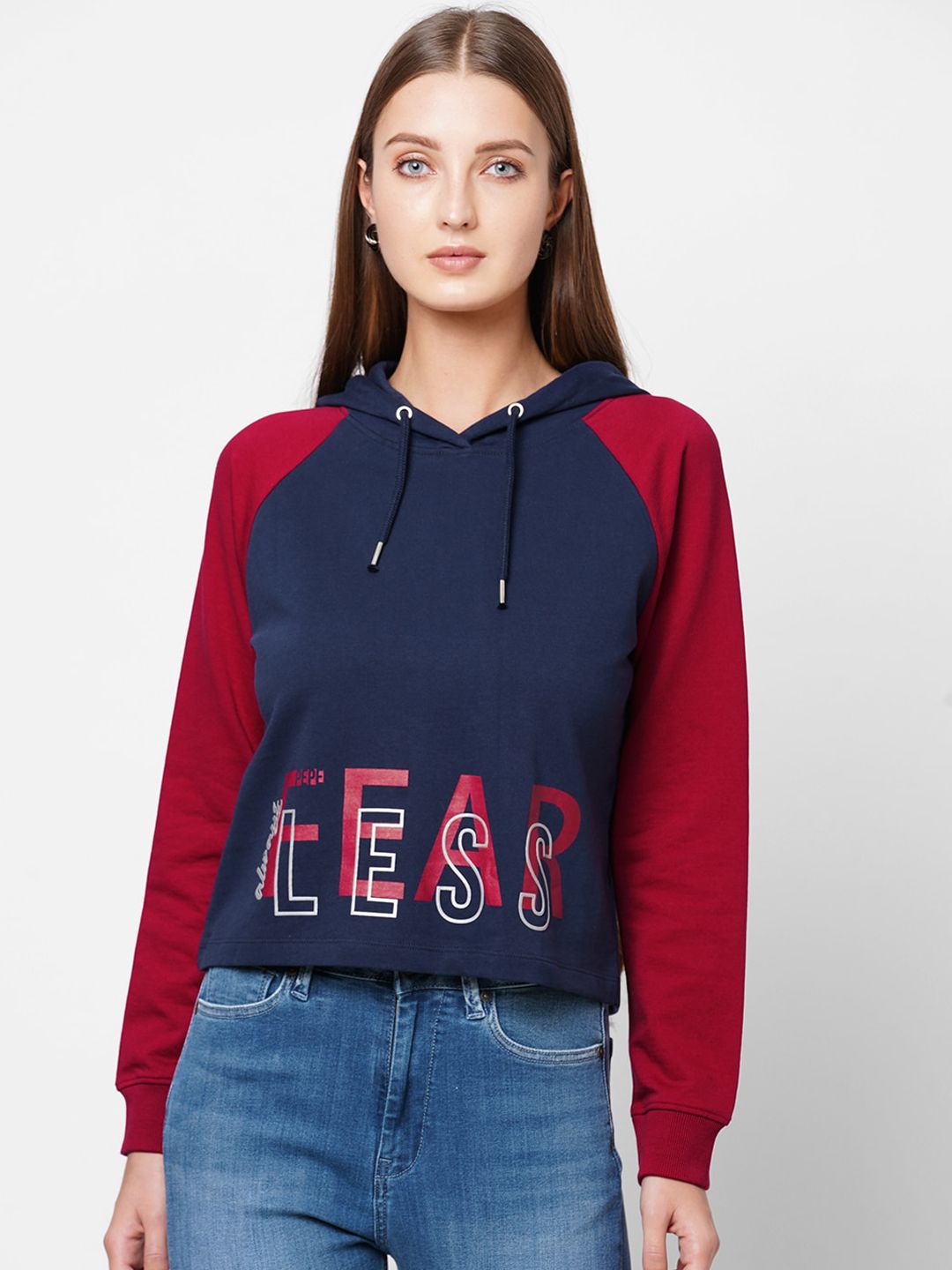 Pepe Jeans Women Navy Blue Printed Hooded Sweatshirt Price in India