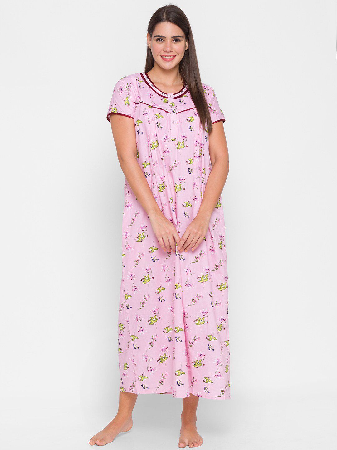 AV2 Pink Printed Maxi Nightdress
