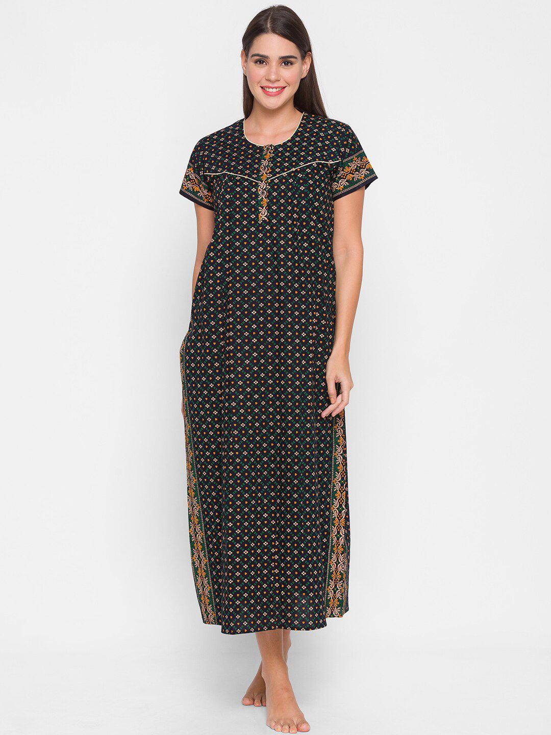 AV2 Blue Printed Cotton Maxi Nightdress