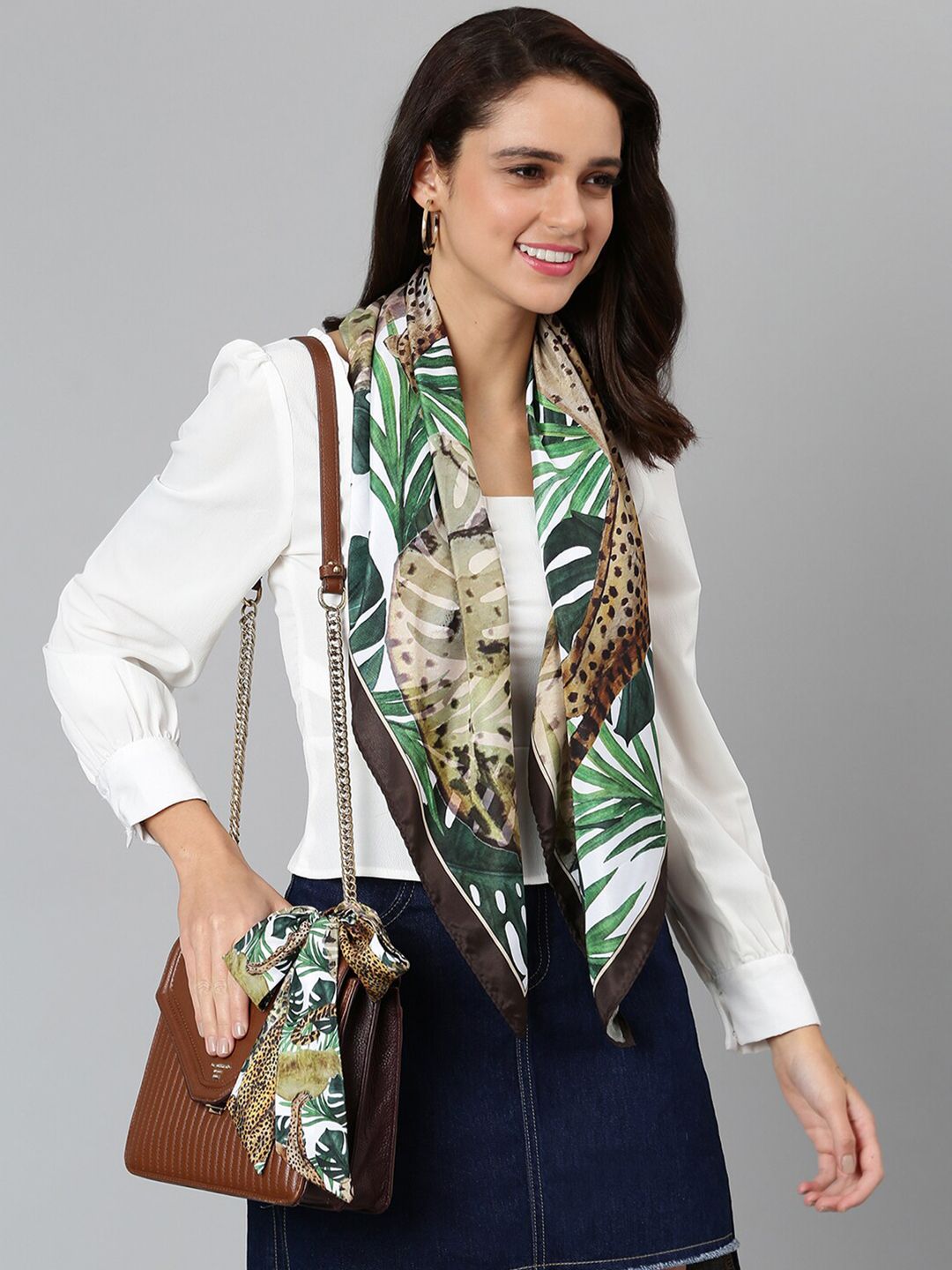 Tossido Women Brown & Green Printed Scarf Price in India