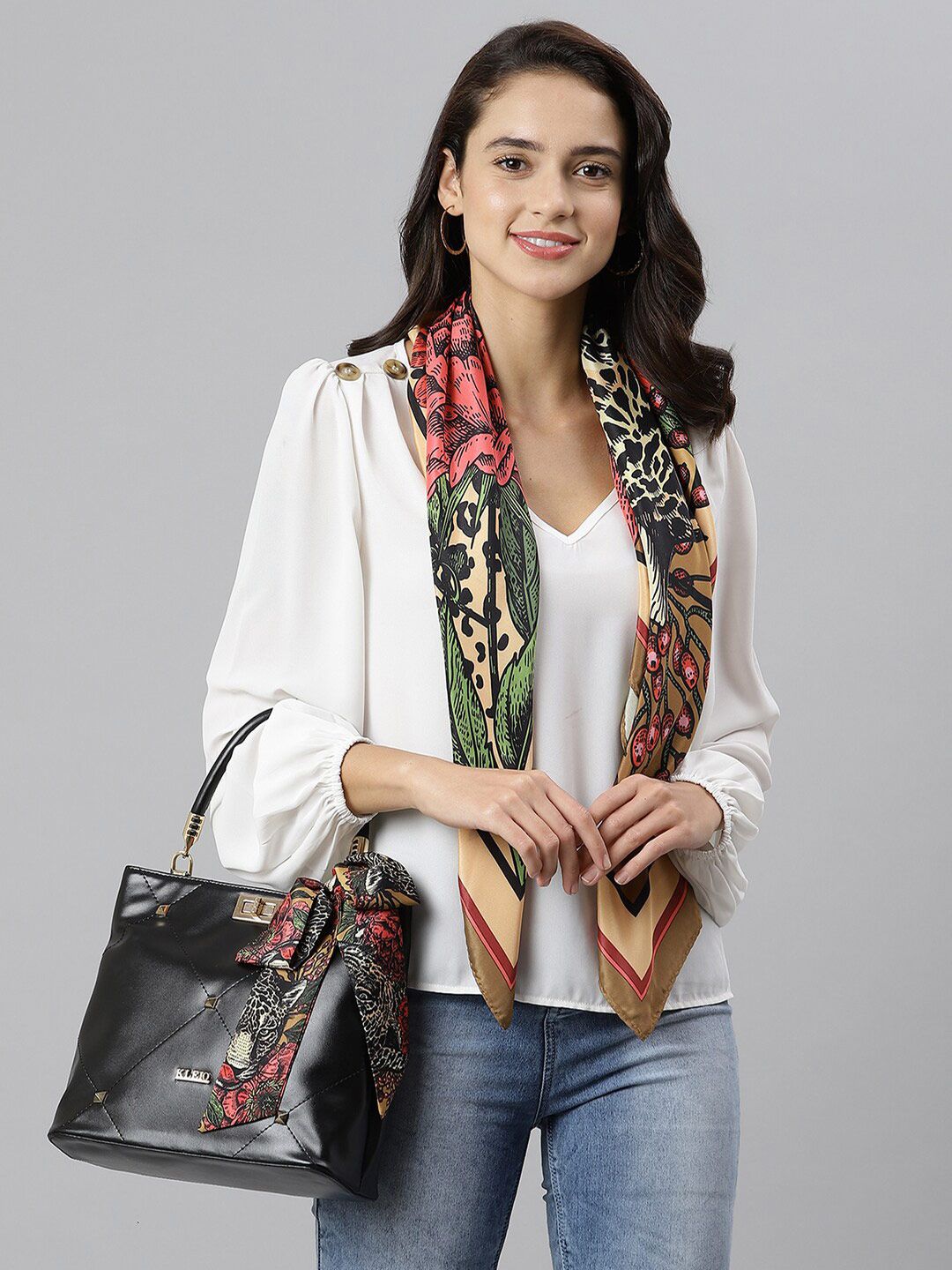 Tossido Women Green & Coral Printed Designer Scarf Price in India