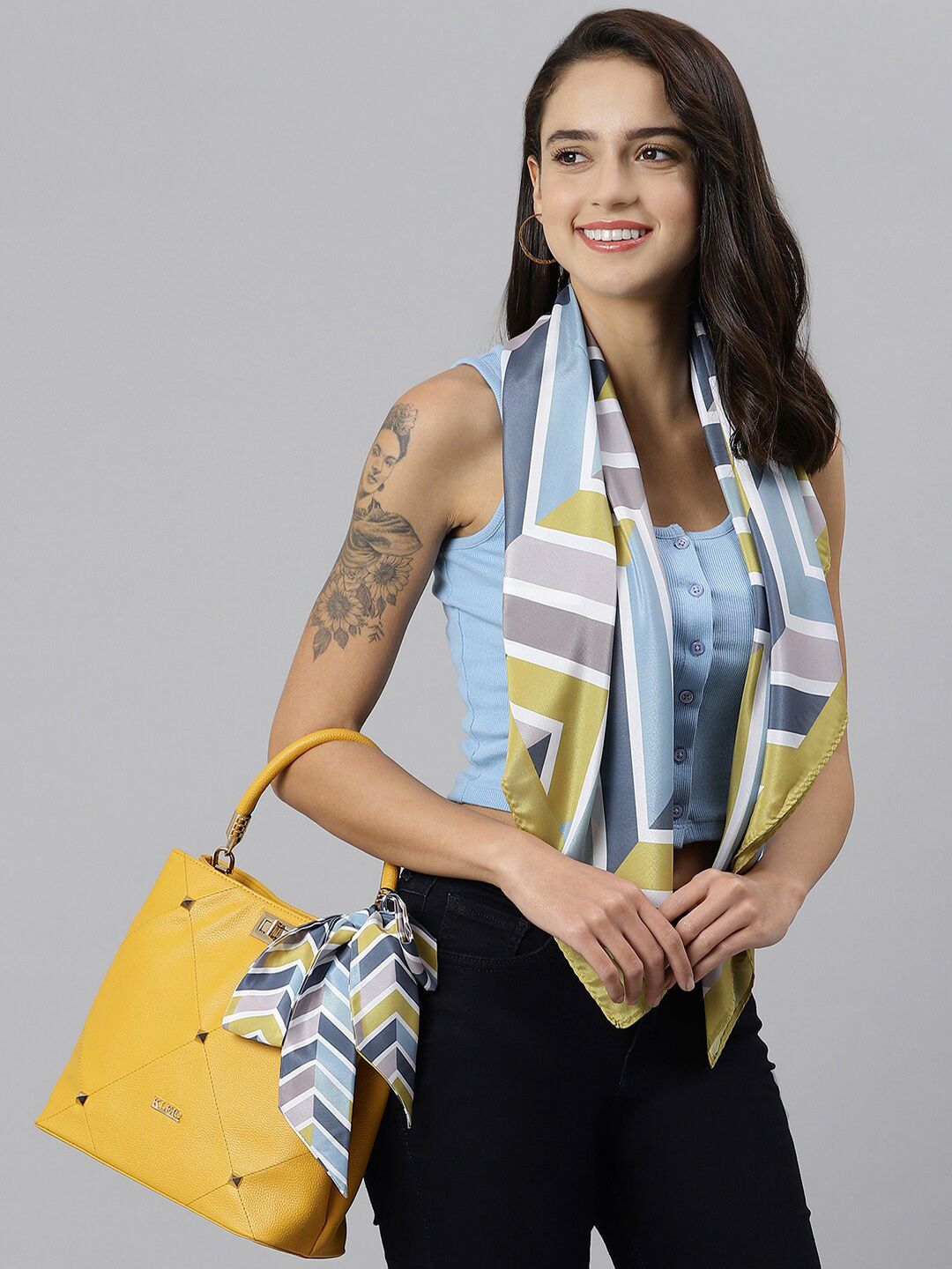 Tossido Women Yellow & Grey Printed Scarf Price in India