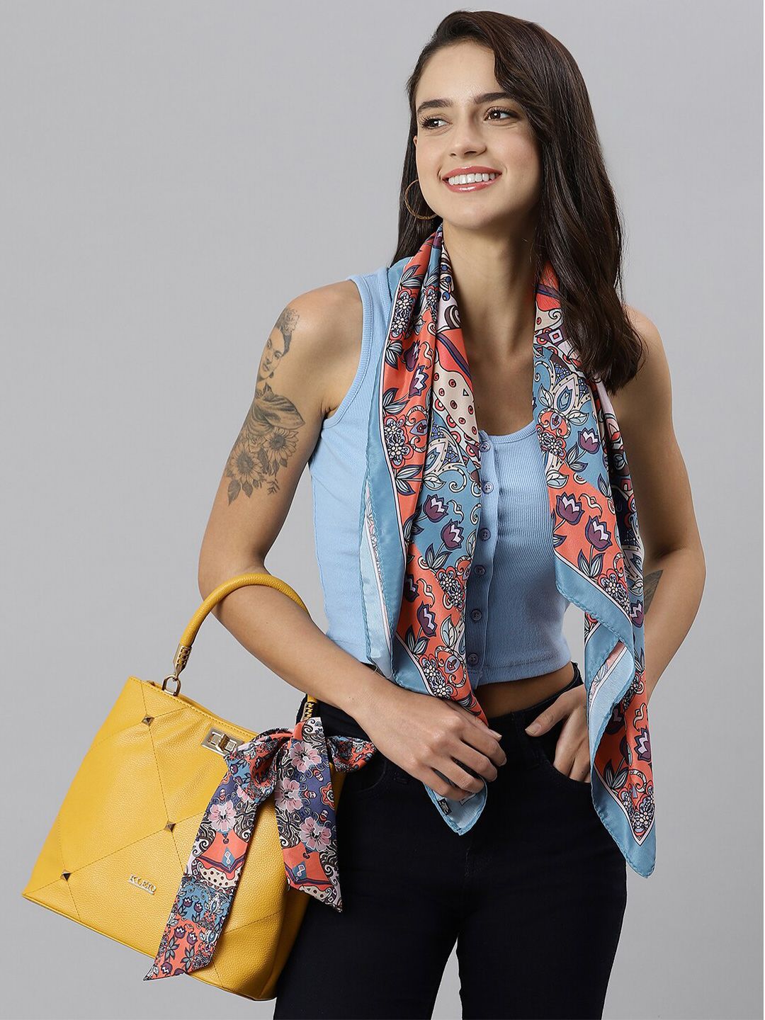 Tossido Women Grey & Pink Printed Designer Scarf Price in India