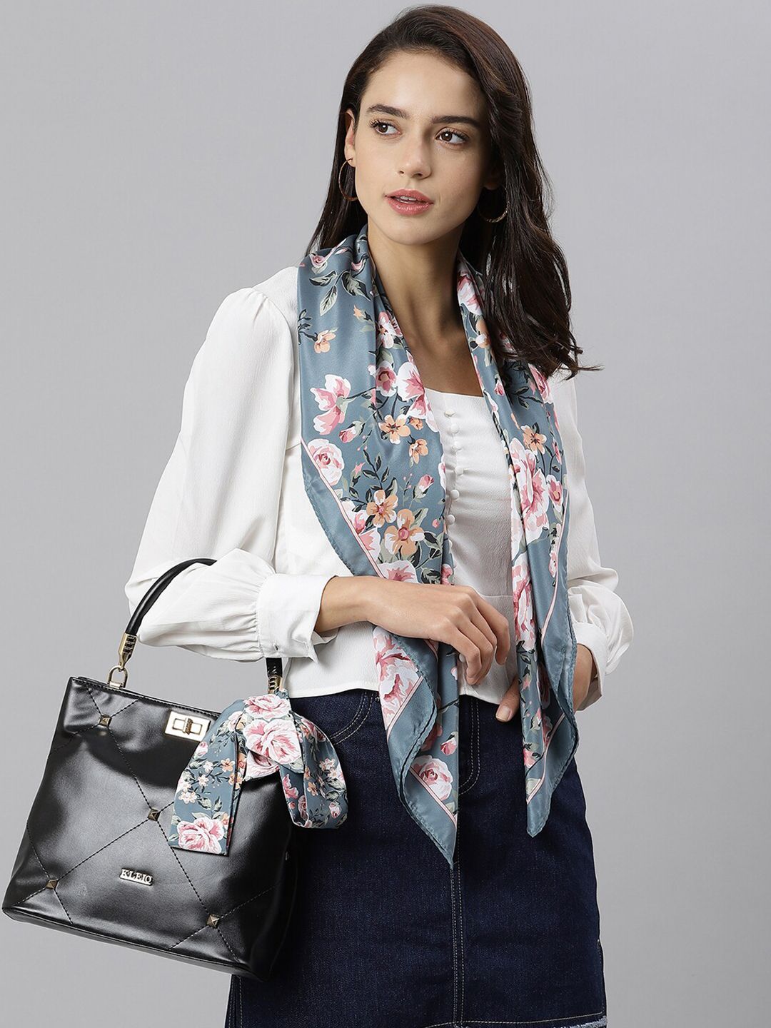 Tossido Women Grey & Pink Printed Scarf Price in India