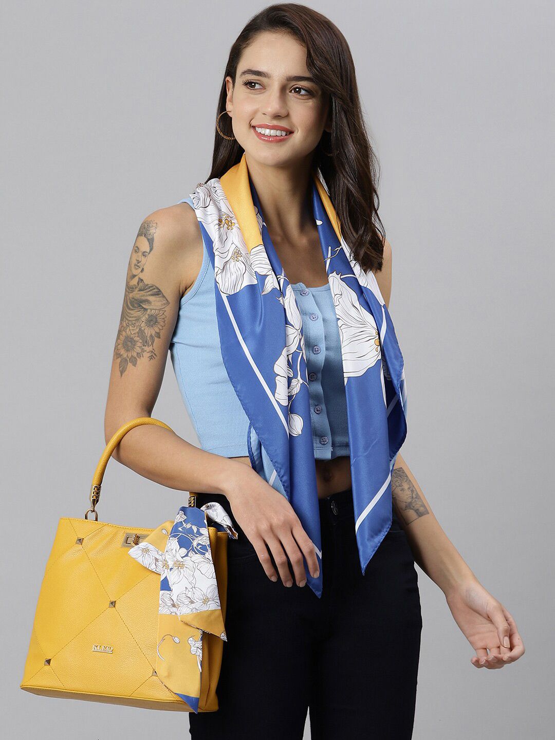 Tossido Women Yellow & White Printed Scarf Price in India