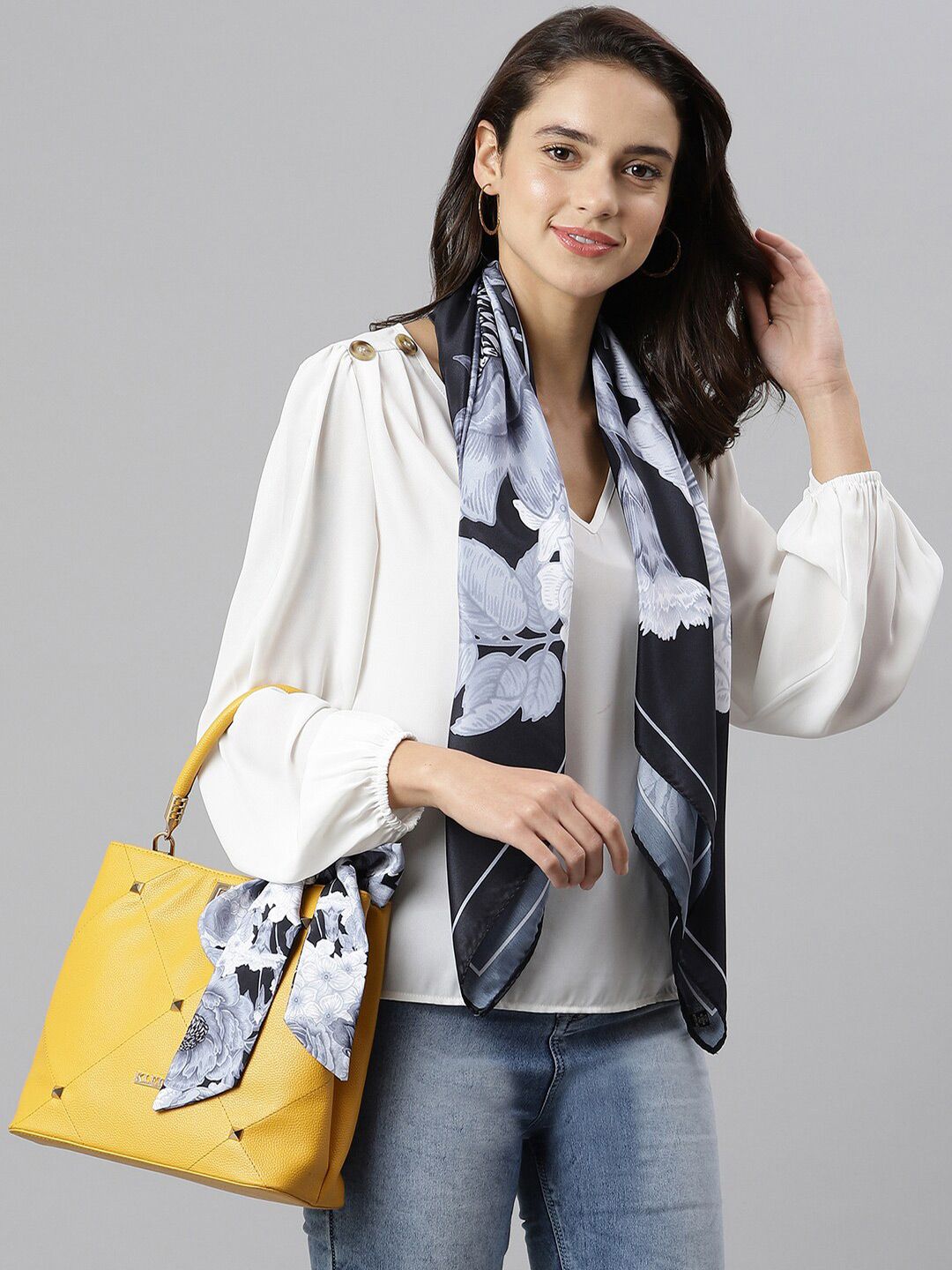 Tossido Women Black & Grey Printed Scarf Price in India