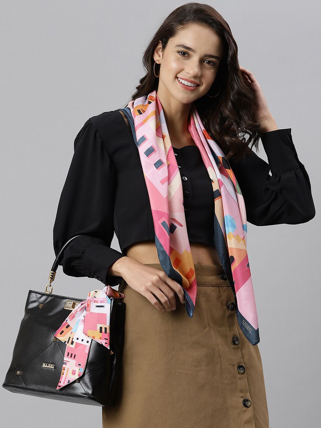 Tossido Women Pink & Yellow Printed Scarf Price in India