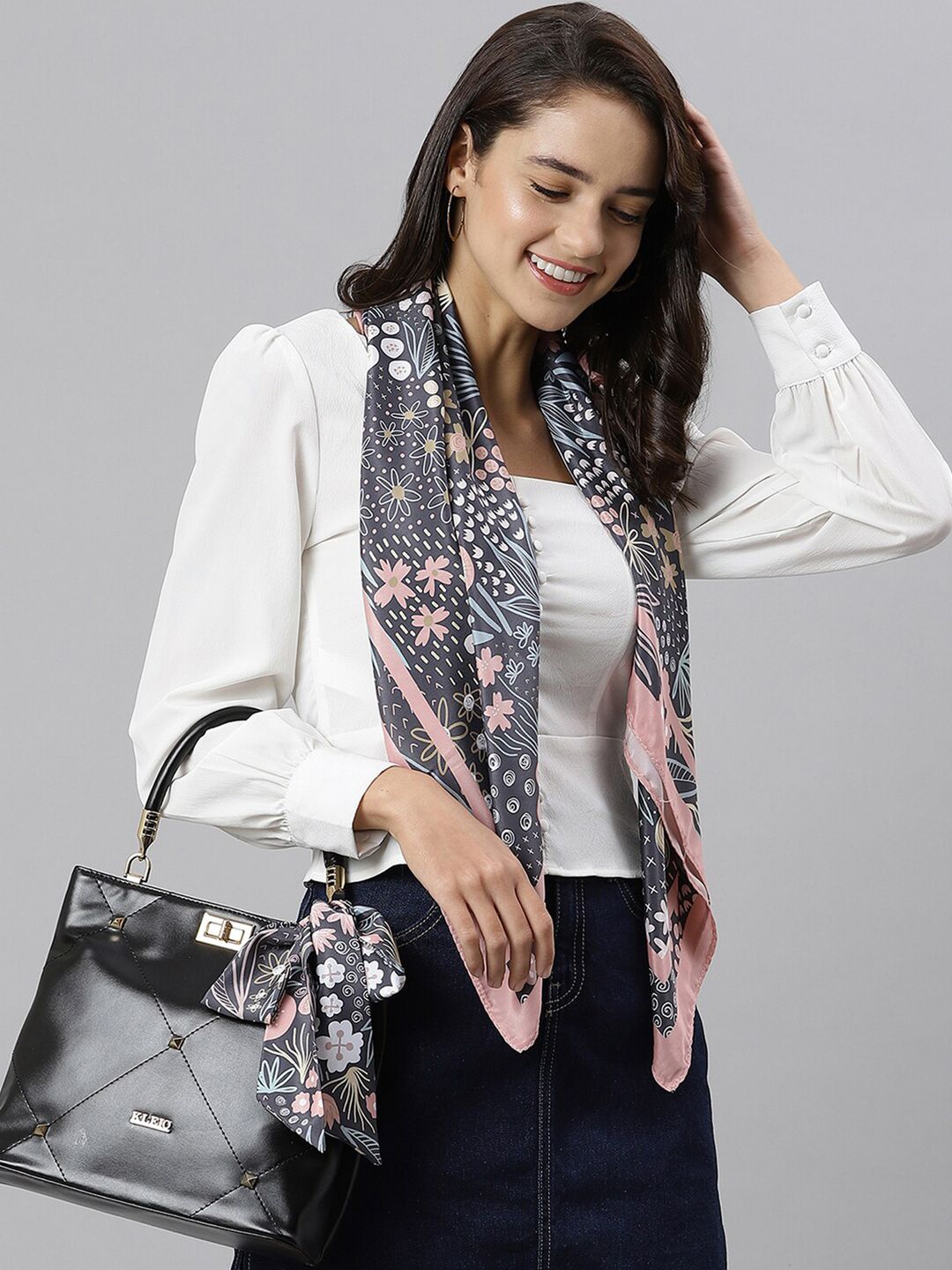 Tossido Women Grey & Pink Printed Scarf Price in India