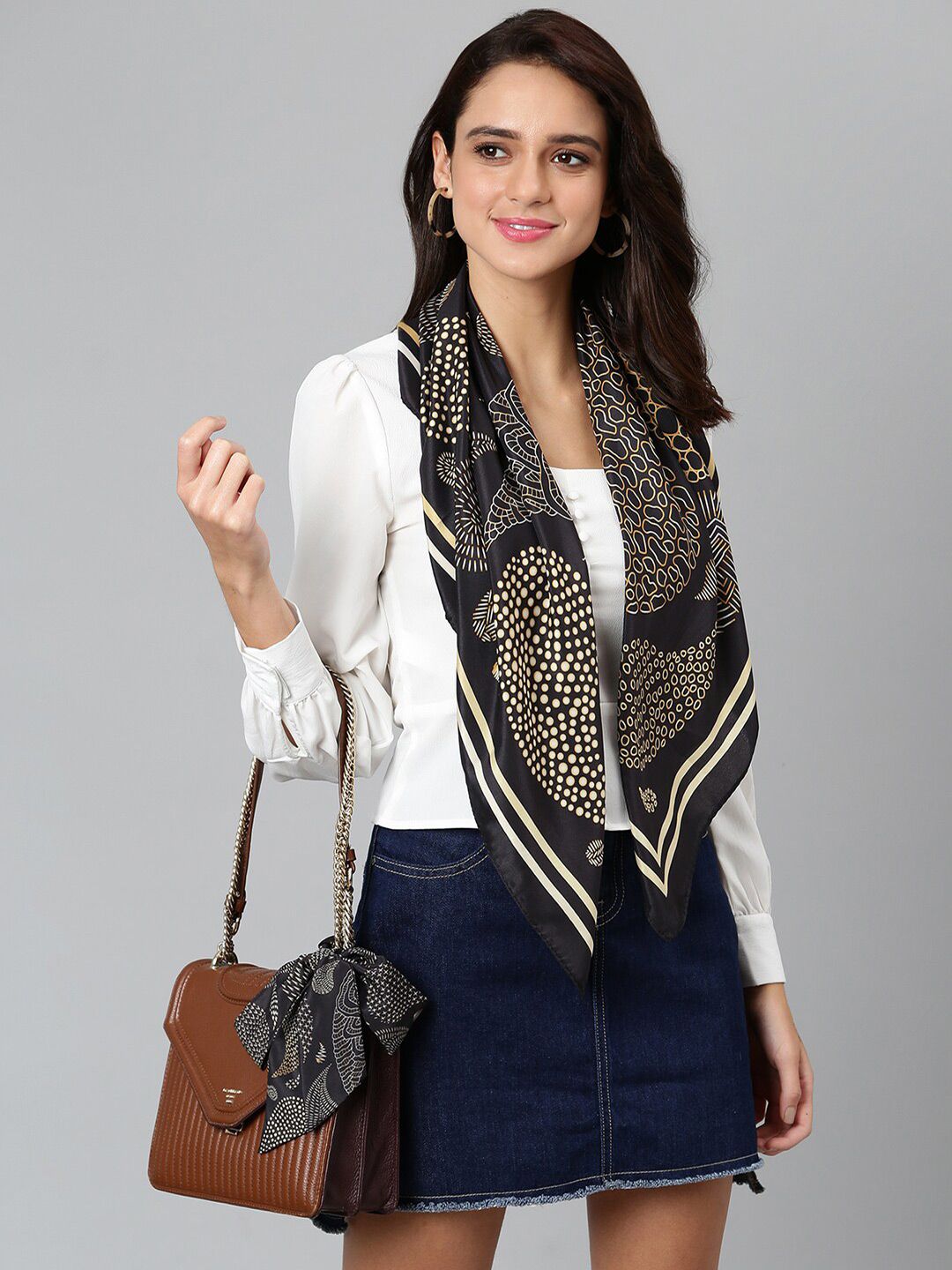 Tossido Women Black & Beige Printed Designer Scarf Price in India