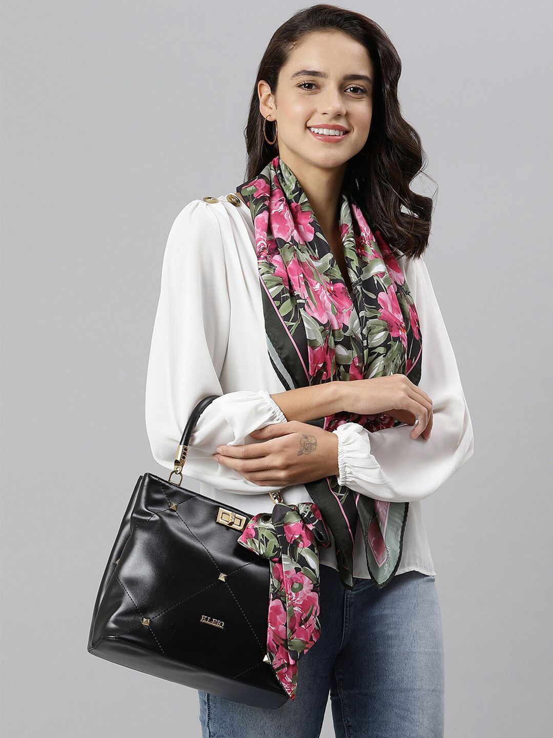 Tossido Women Black & Pink Printed Scarf Price in India