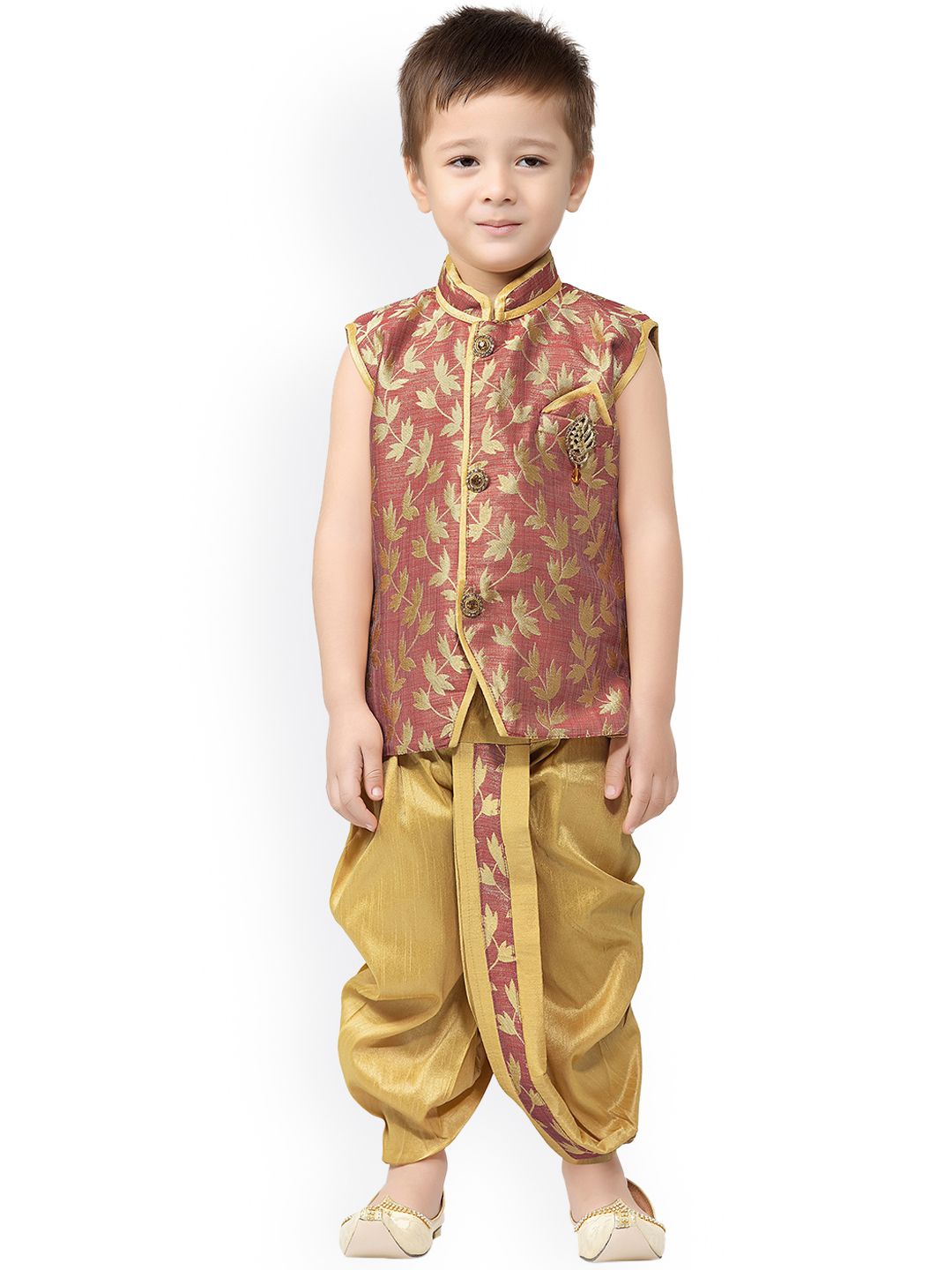 Jeetethnics Boys Orange Paisley Regular Kurta with Dhoti Pants