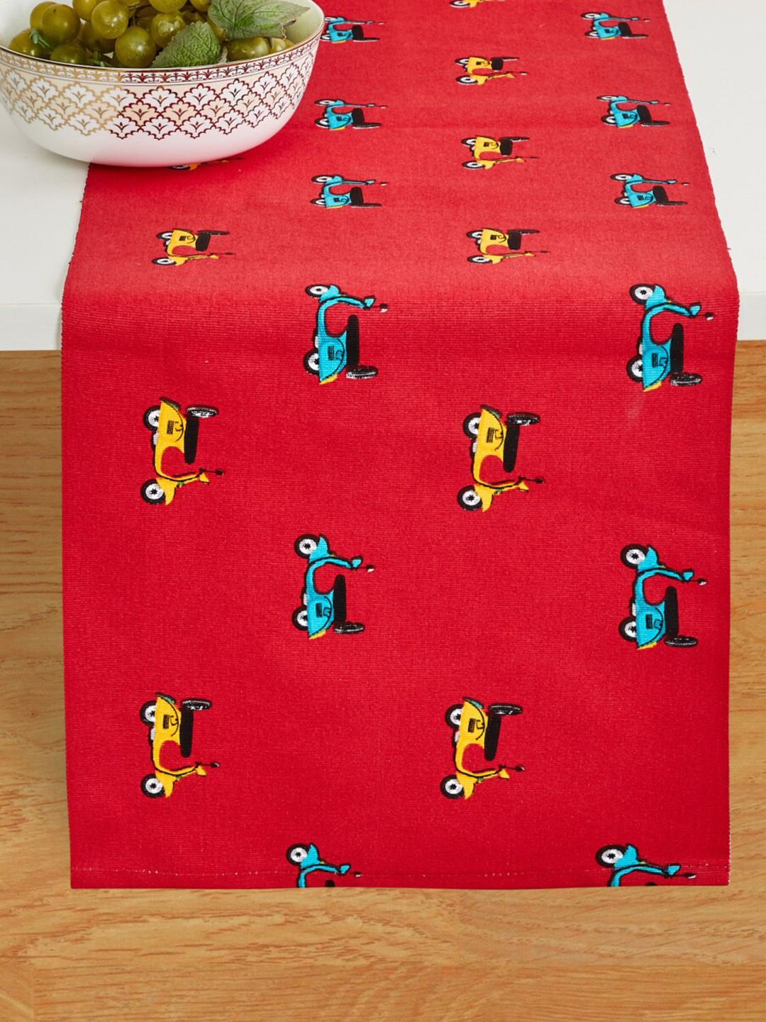 Home Centre Red & Blue Scooter Print Cotton Table Runner Price in India