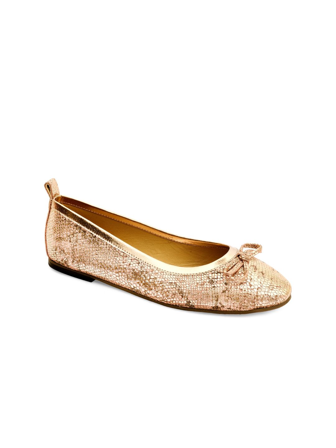 Eske Women Gold-Toned Textured Ballerinas with Bows Flats