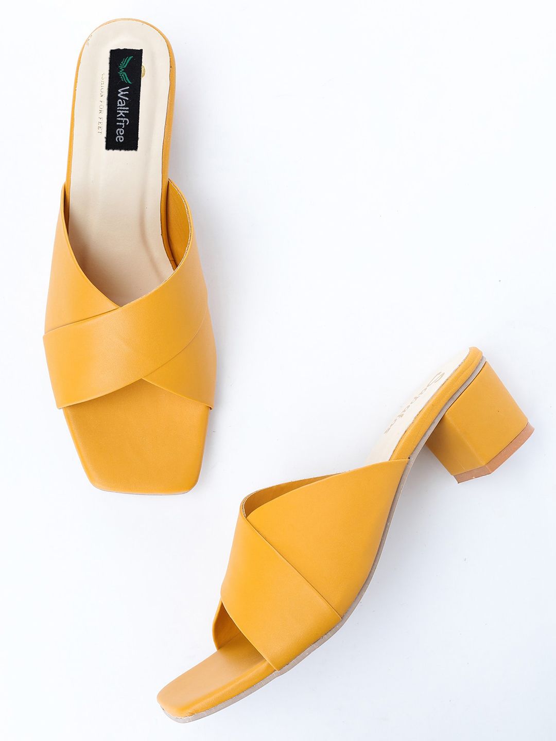 Walkfree Yellow Block Mules with Bows Price in India