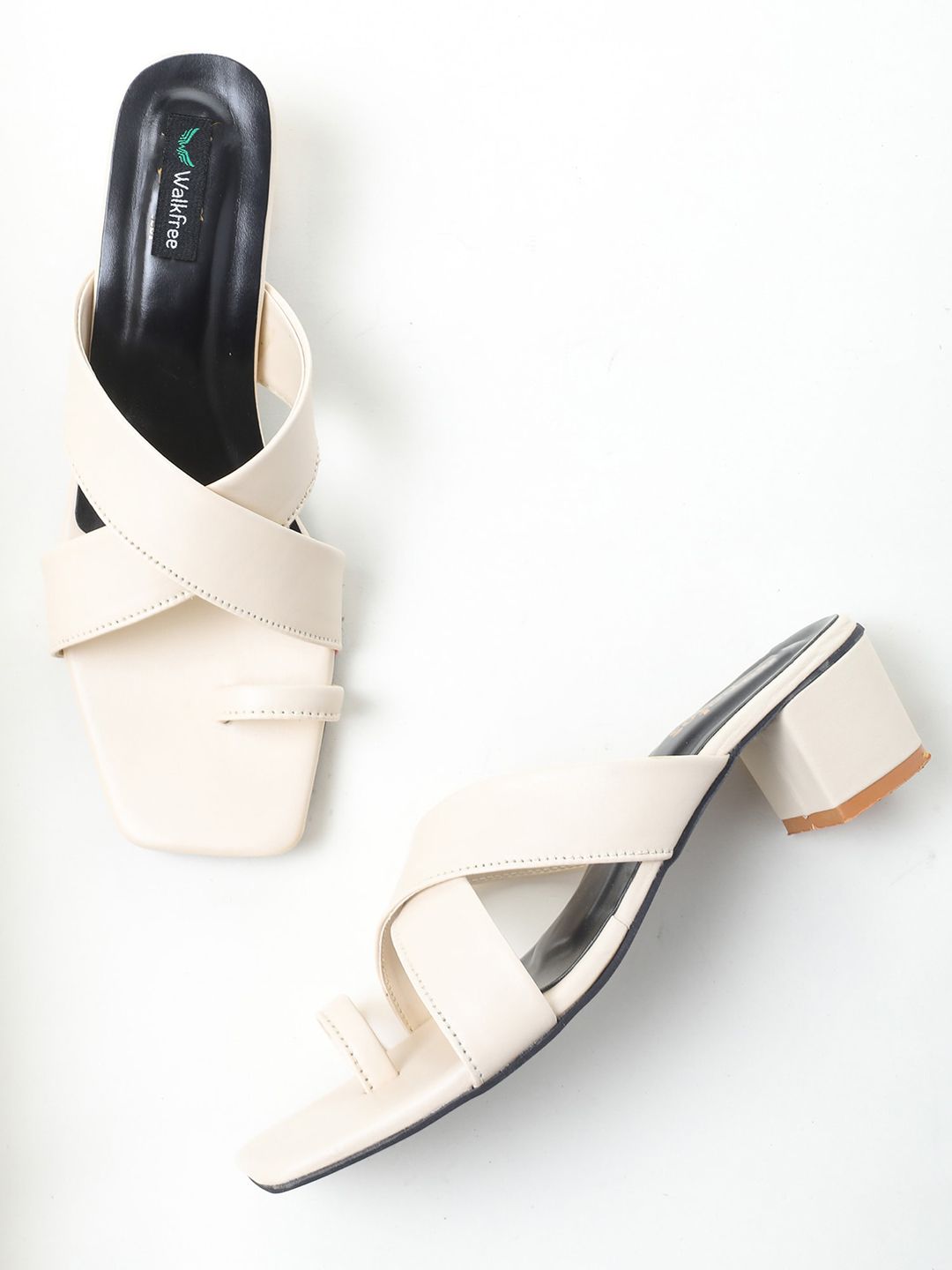 Walkfree Cream-Coloured Textured Block Mules Price in India