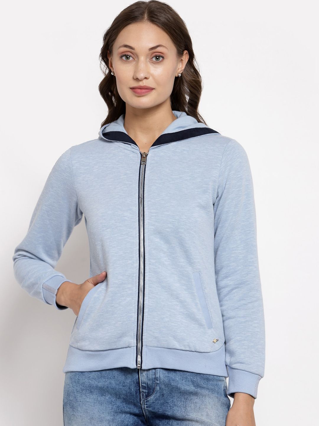 Juelle Women Blue Solid Hooded Sweatshirt Price in India