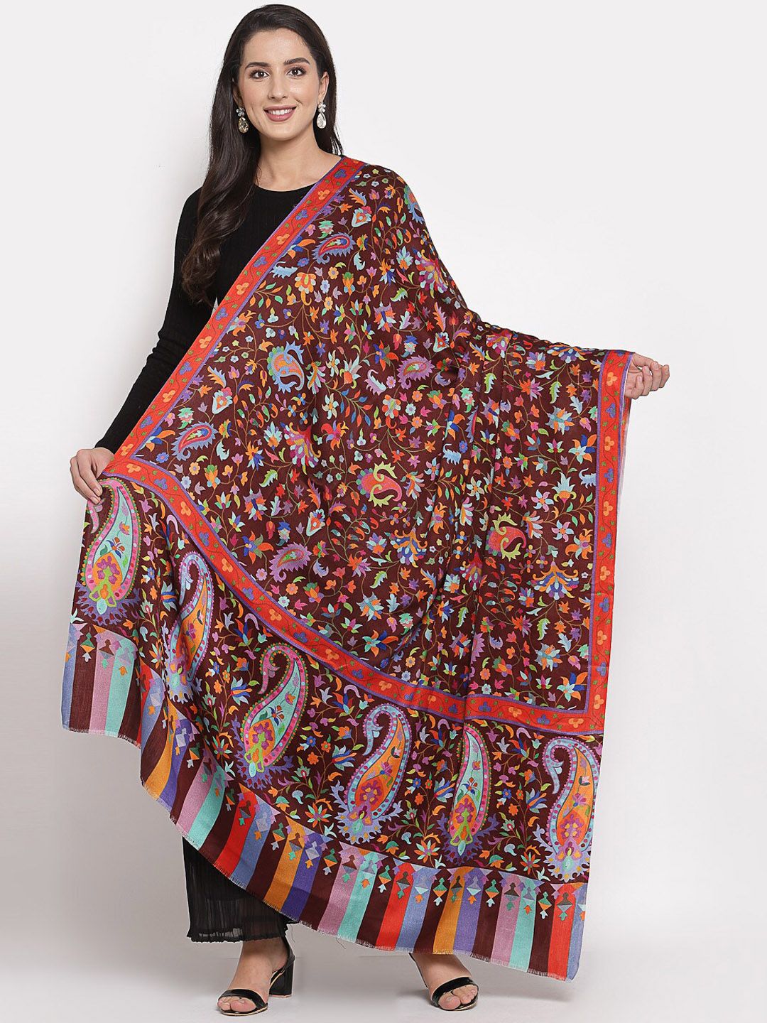 Pashtush Women Brown & Pink Printed Shawl Price in India