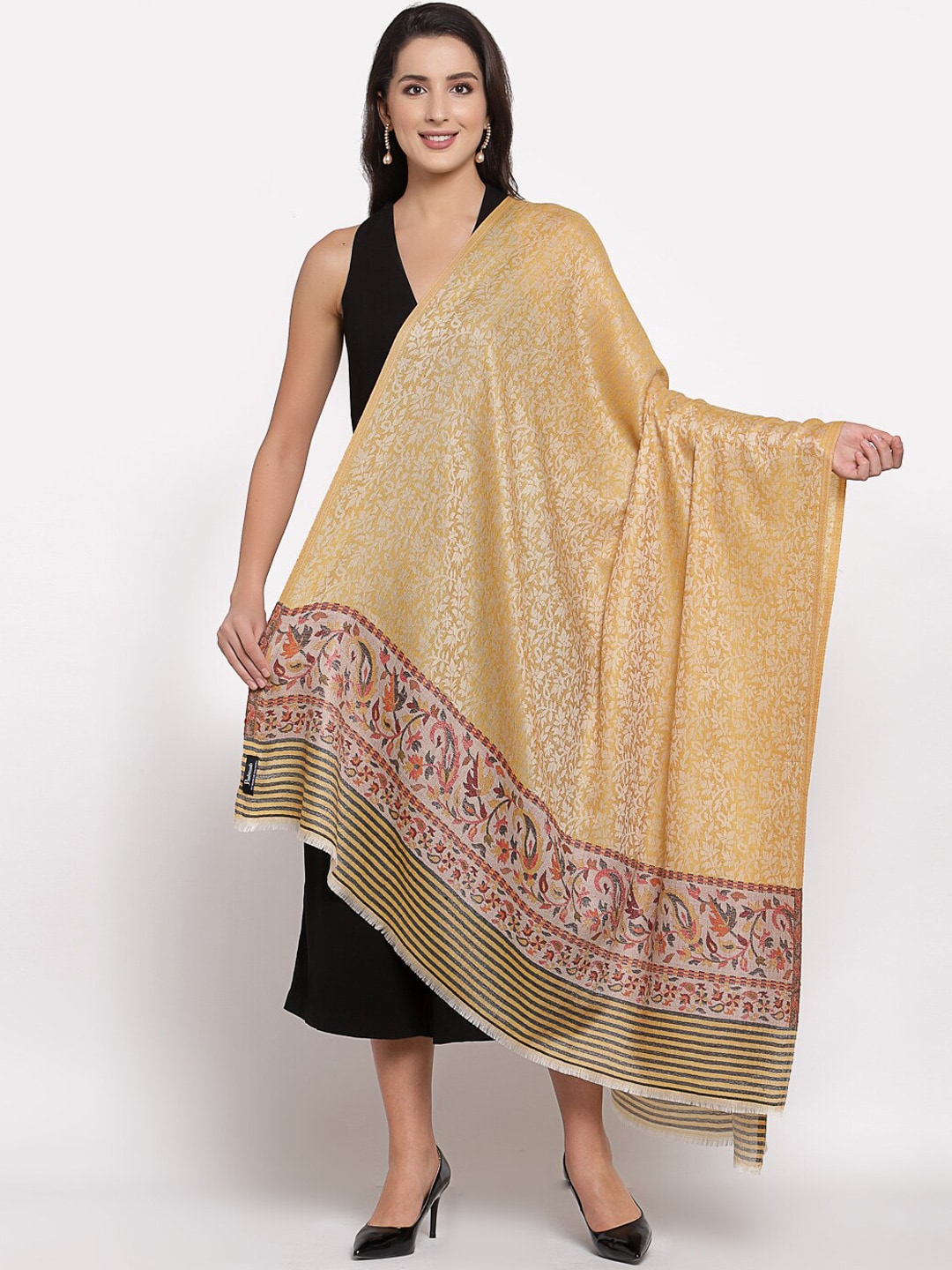 Pashtush Women Yellow & Beige Printed Shawl Price in India